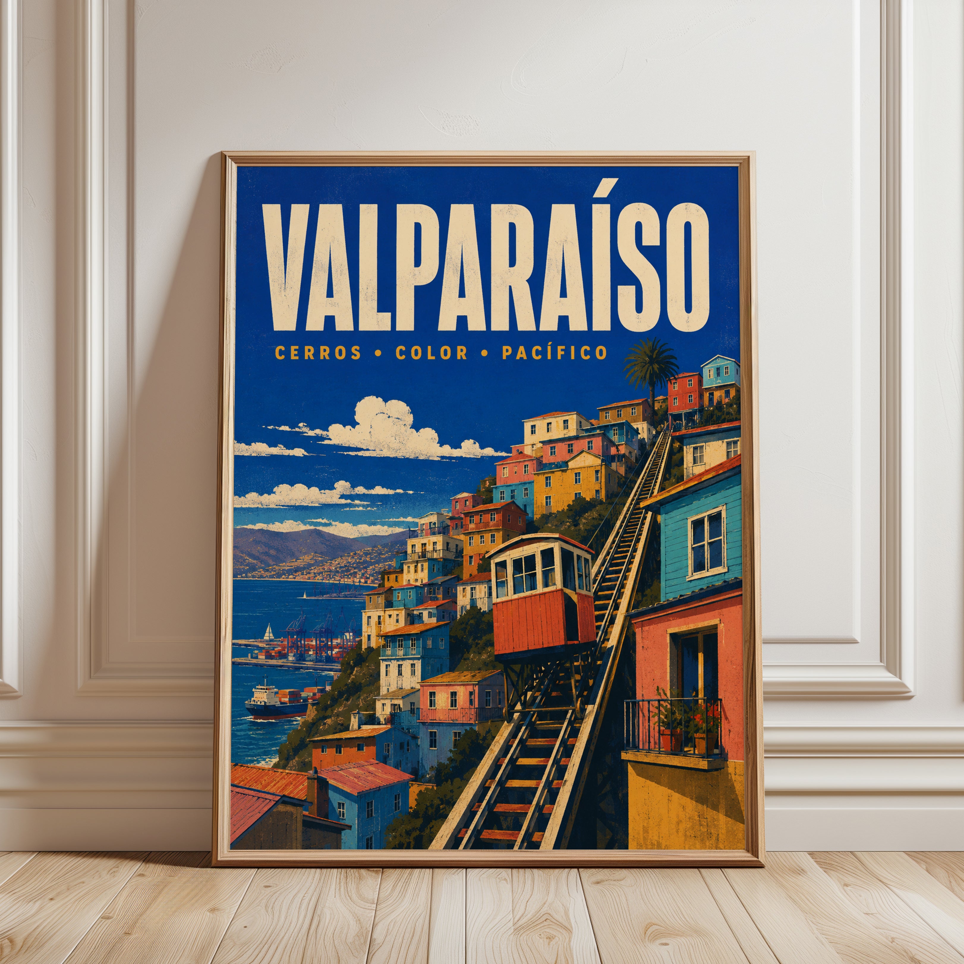 Valparaiso Travel Poster – Chile Wall Art - framed detail