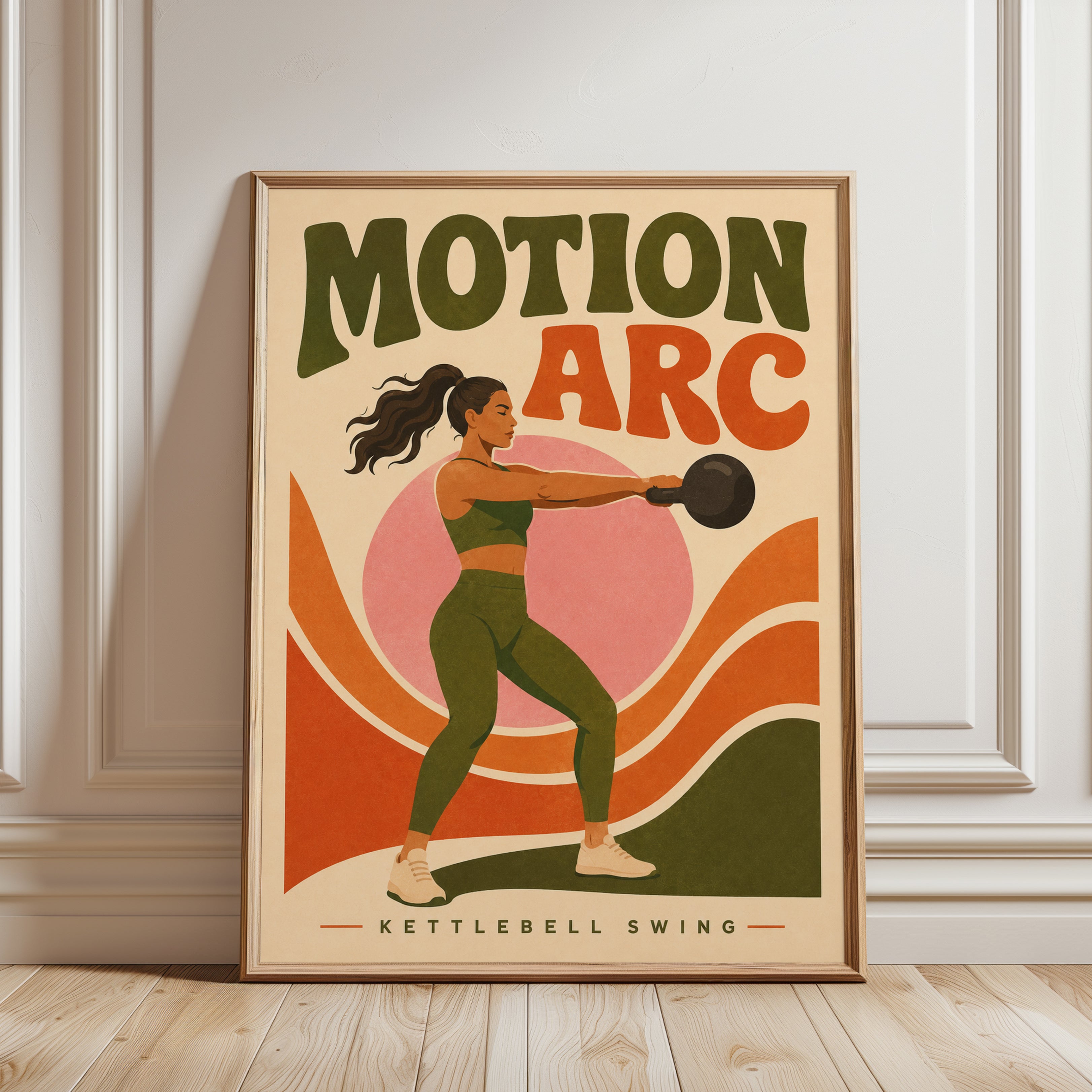 Retro Kettlebell Workout Print - framed detail