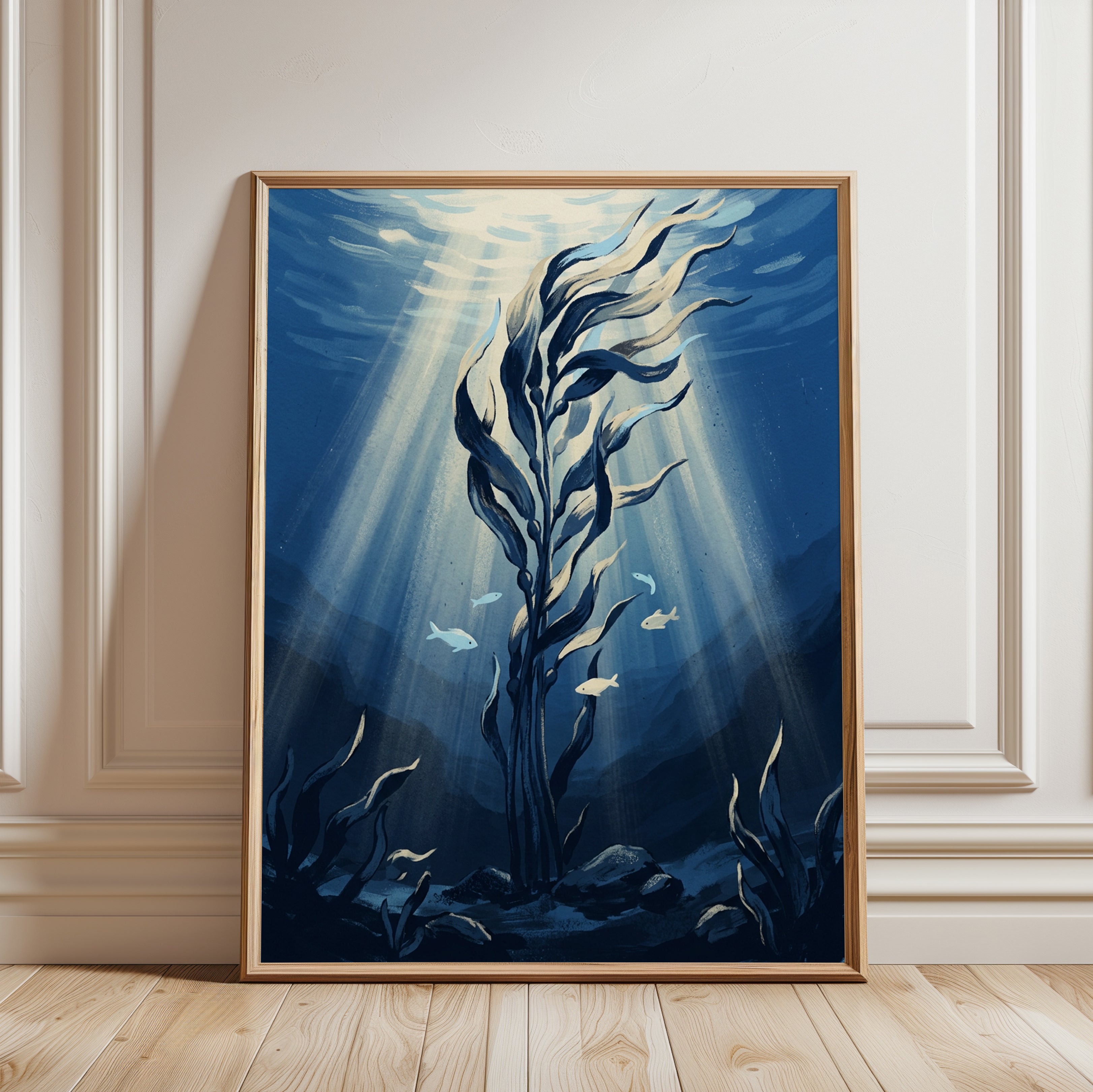Underwater Kelp Forest Print — Ocean Depth Illustration - framed detail