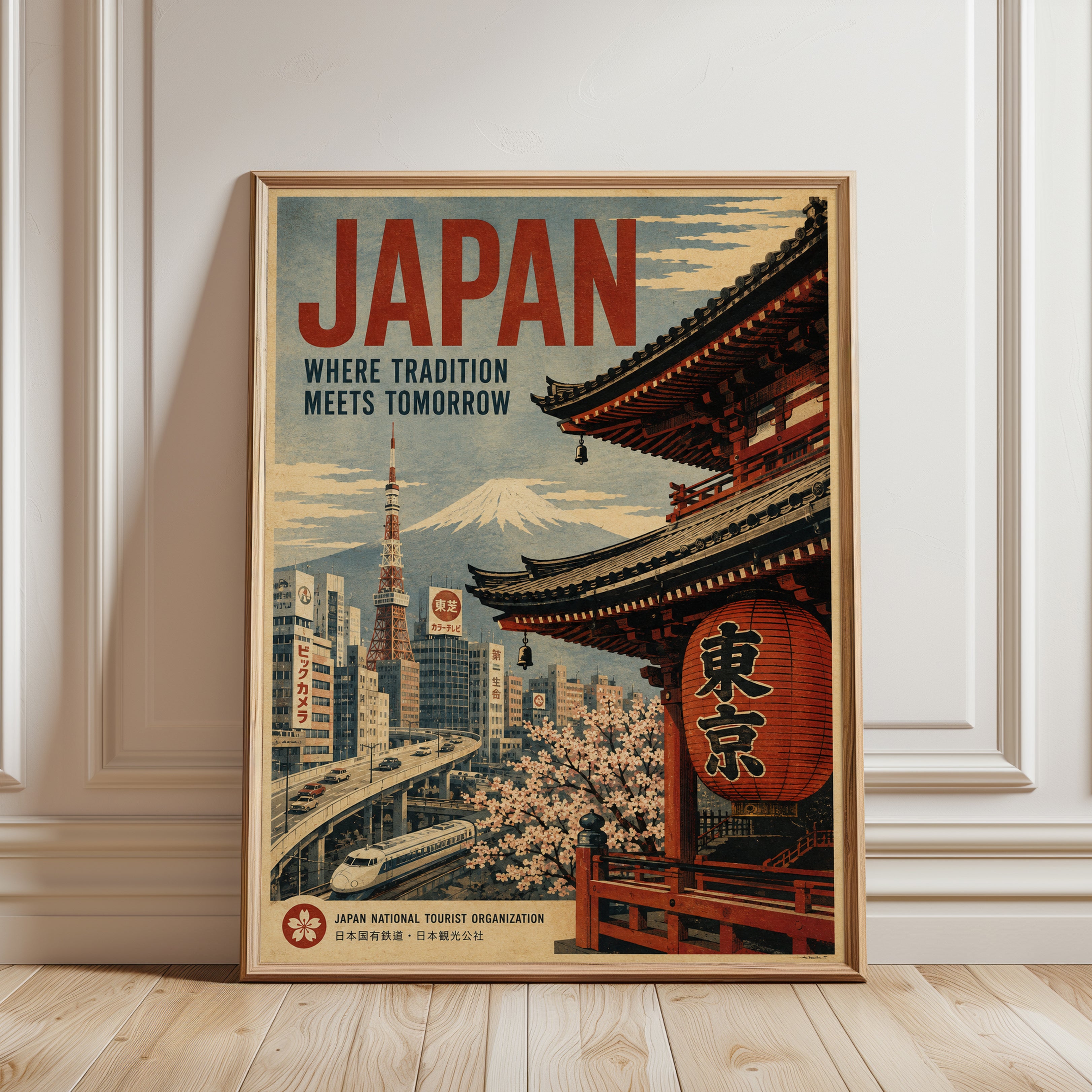 Japan Travel Poster – Vintage Tokyo Print - framed detail