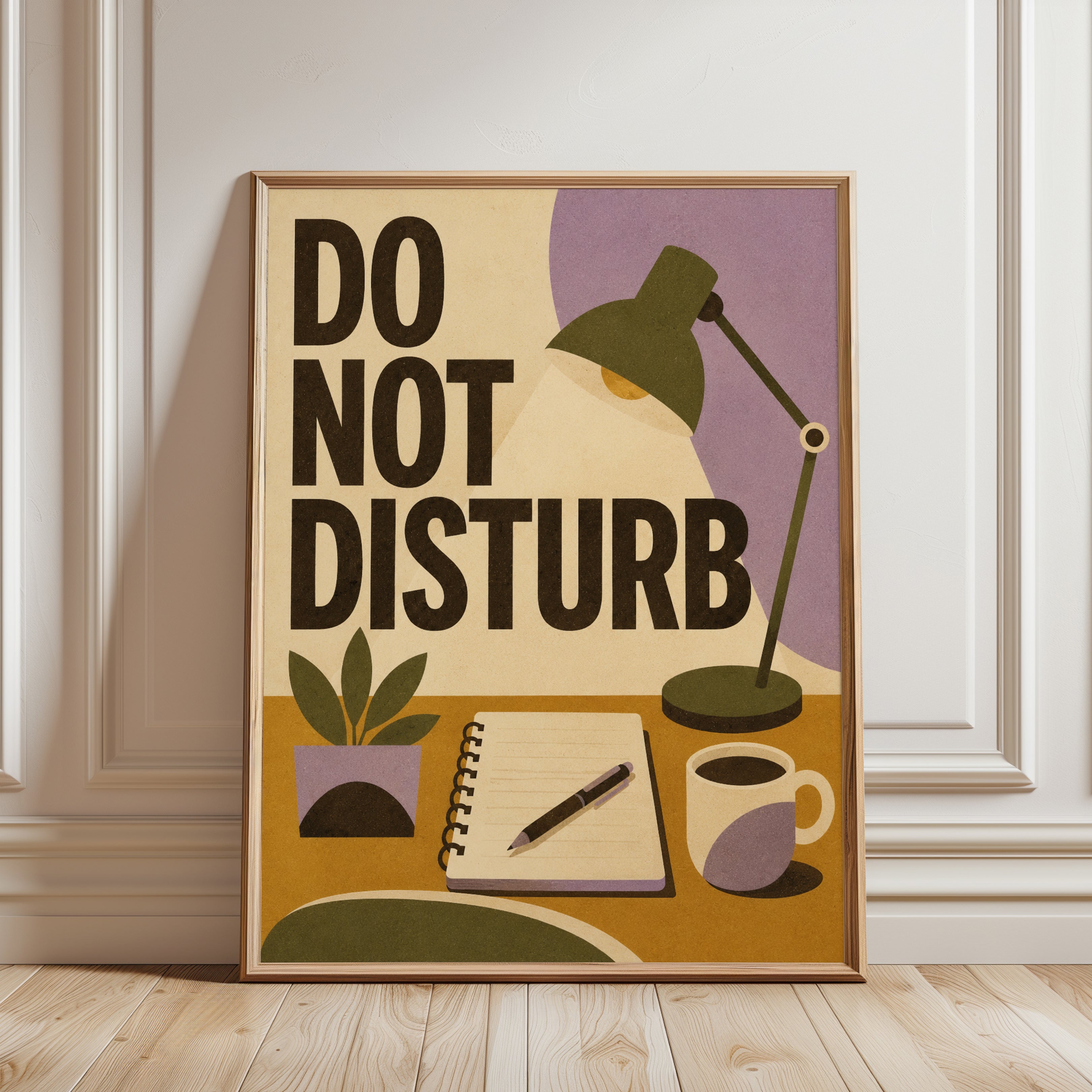 Do Not Disturb Workspace Print: Retro Desk Lamp Art Poster - framed detail