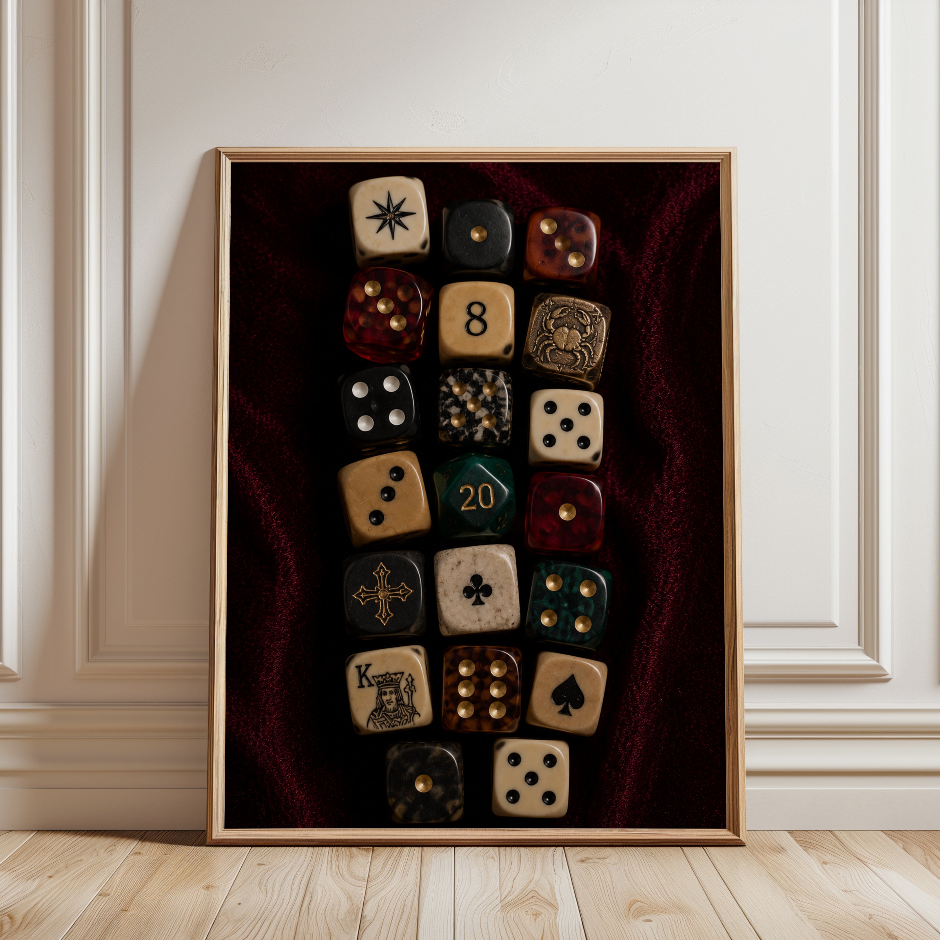 Vintage Dice Wall Art – Gaming Room Decor - framed detail