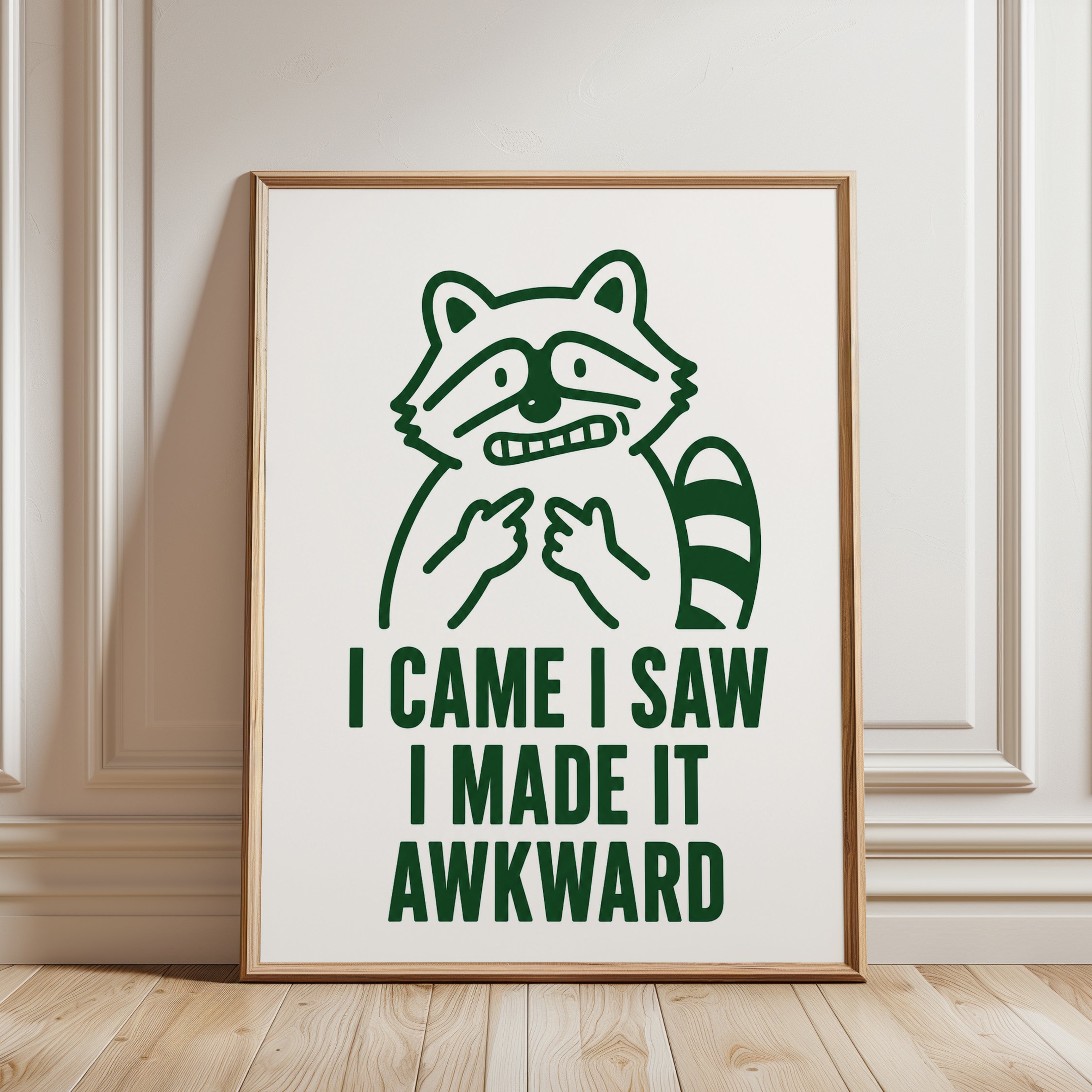 Funny Raccoon Meme Print - framed detail
