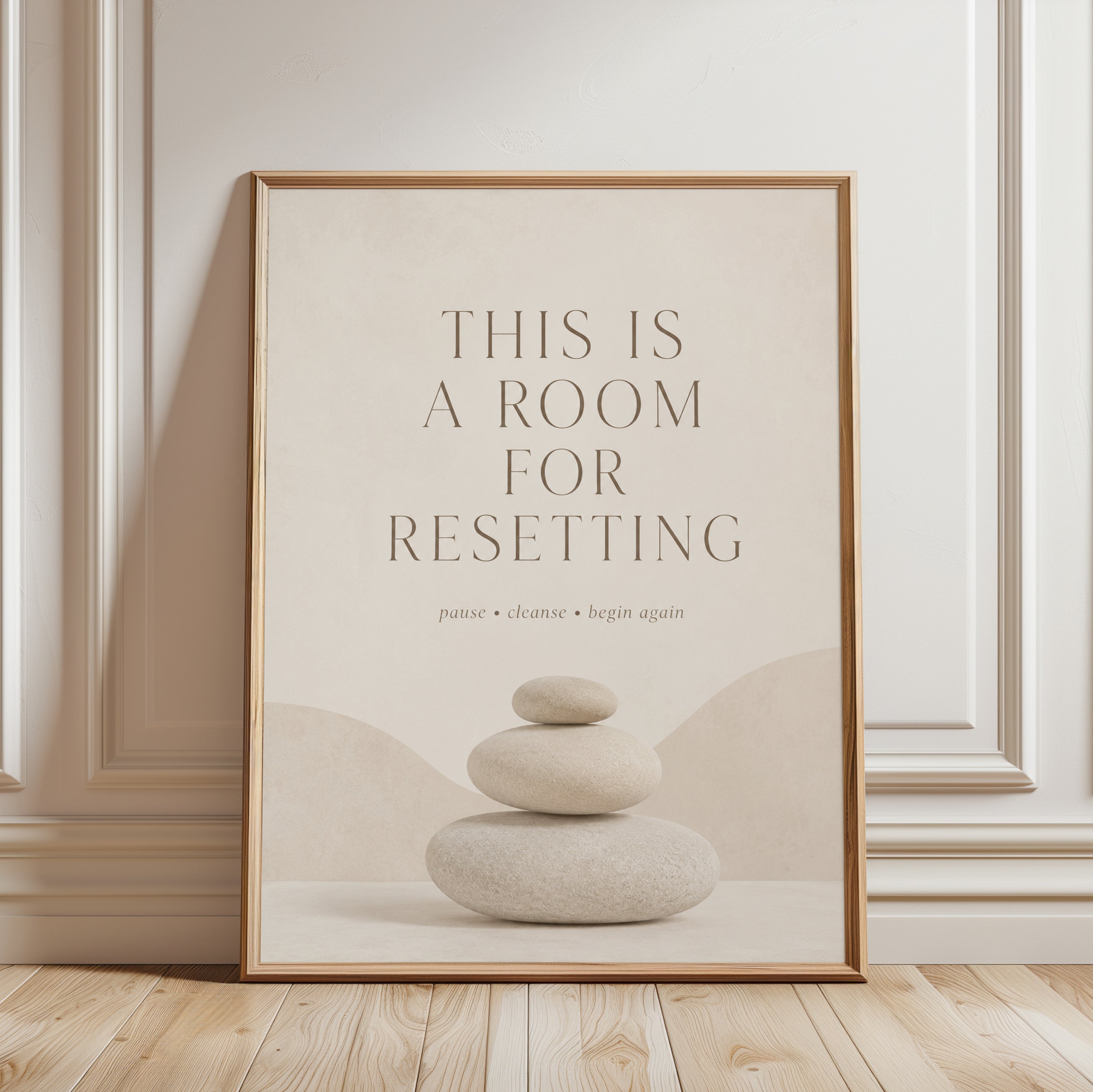 Spa Bathroom Wall Art – Resetting Quote Print - framed detail
