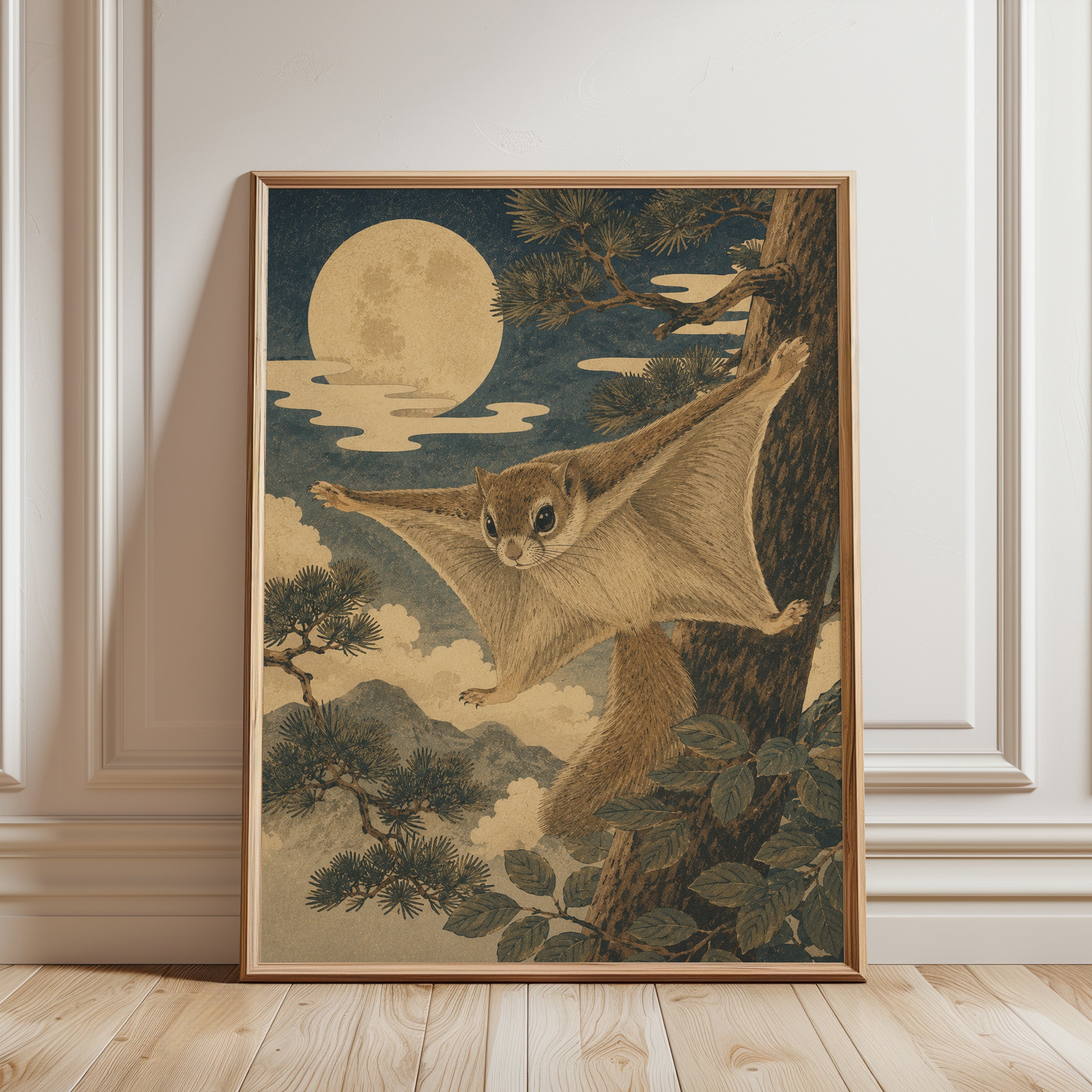 Flying Squirrel Japanese Art Print - framed detail