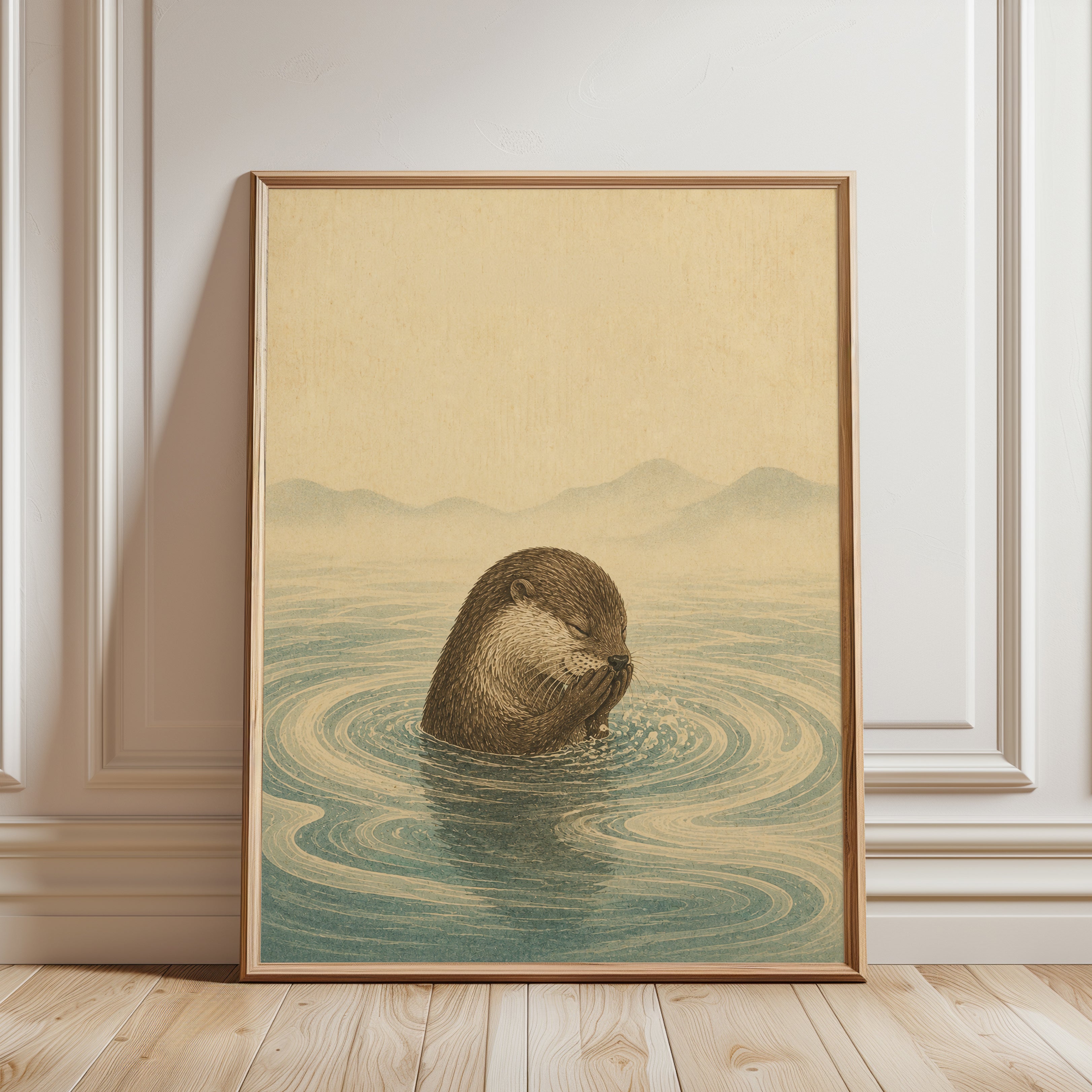 Otter Wall Art – Vintage Animal Print - framed detail