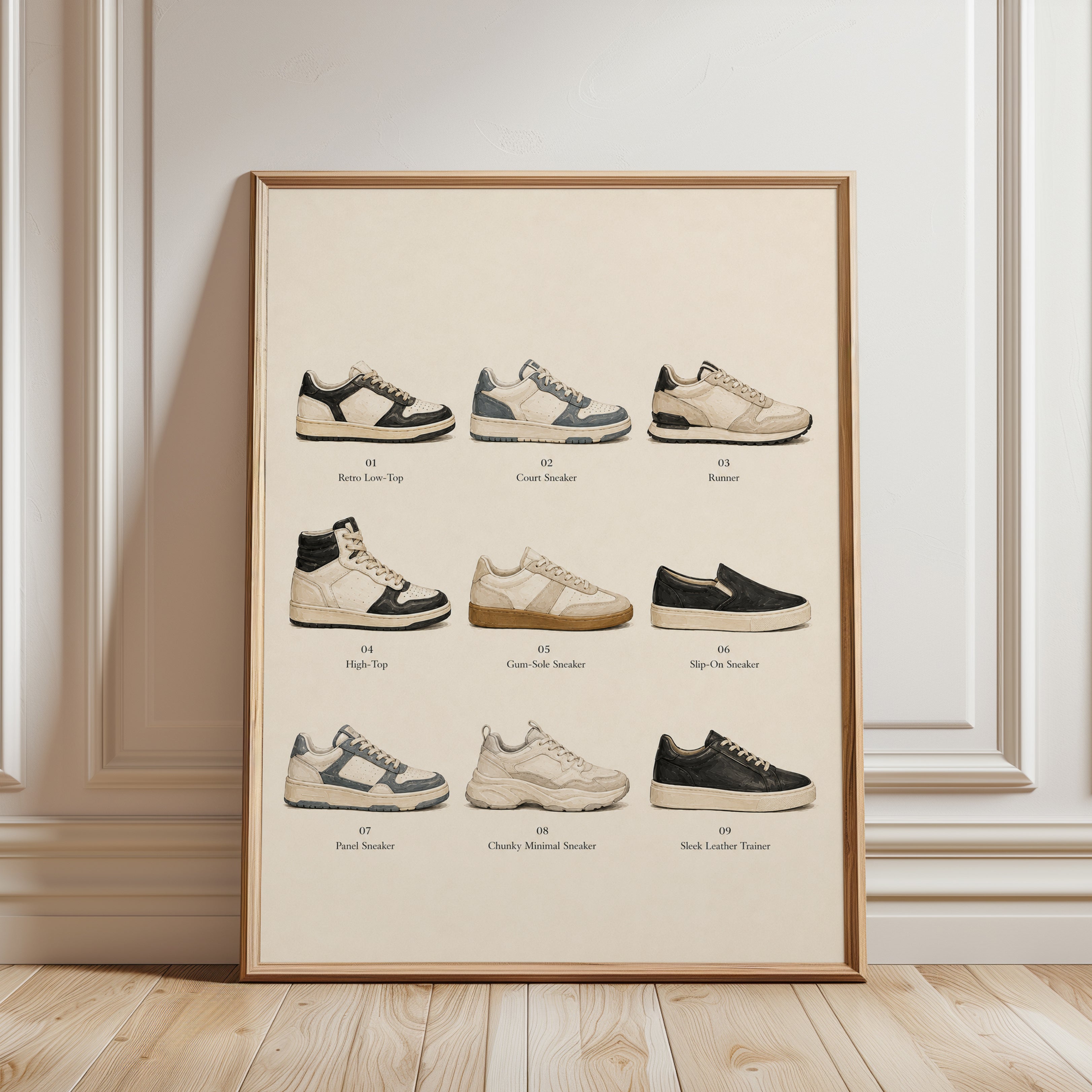 Sneaker Wall Art – Retro Shoe Poster - framed detail