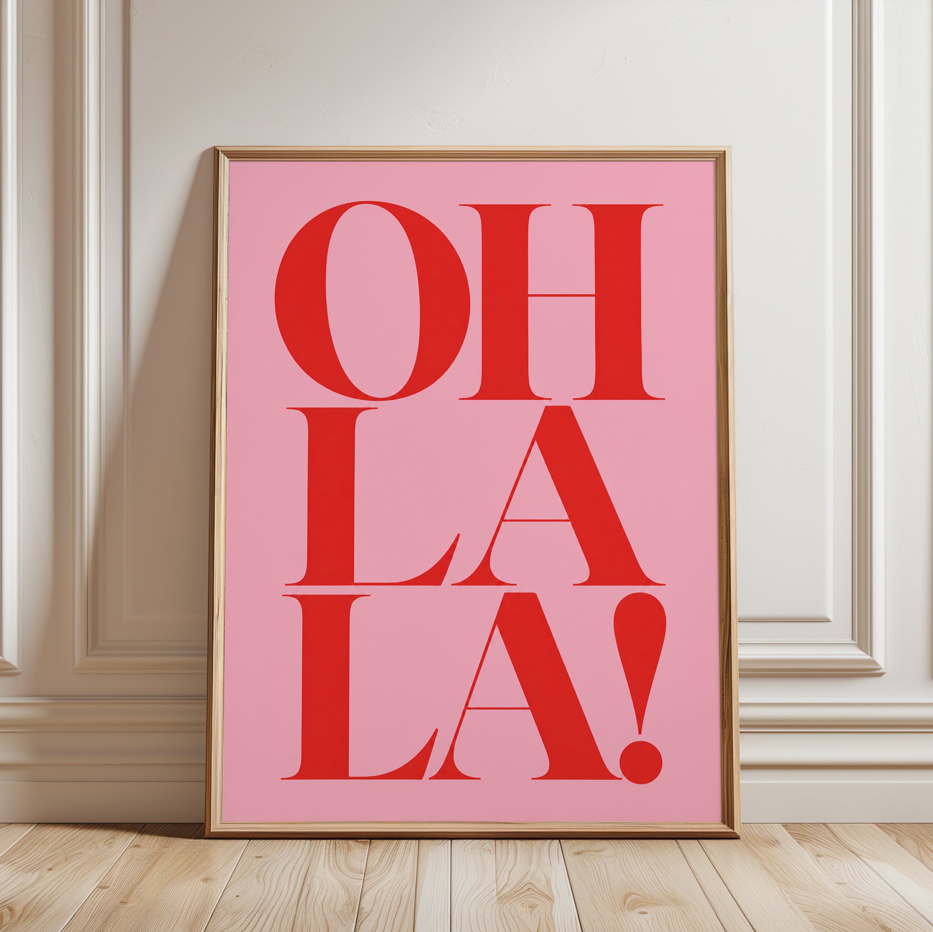 Oh La La Poster – Pink Typography Wall Art - framed detail