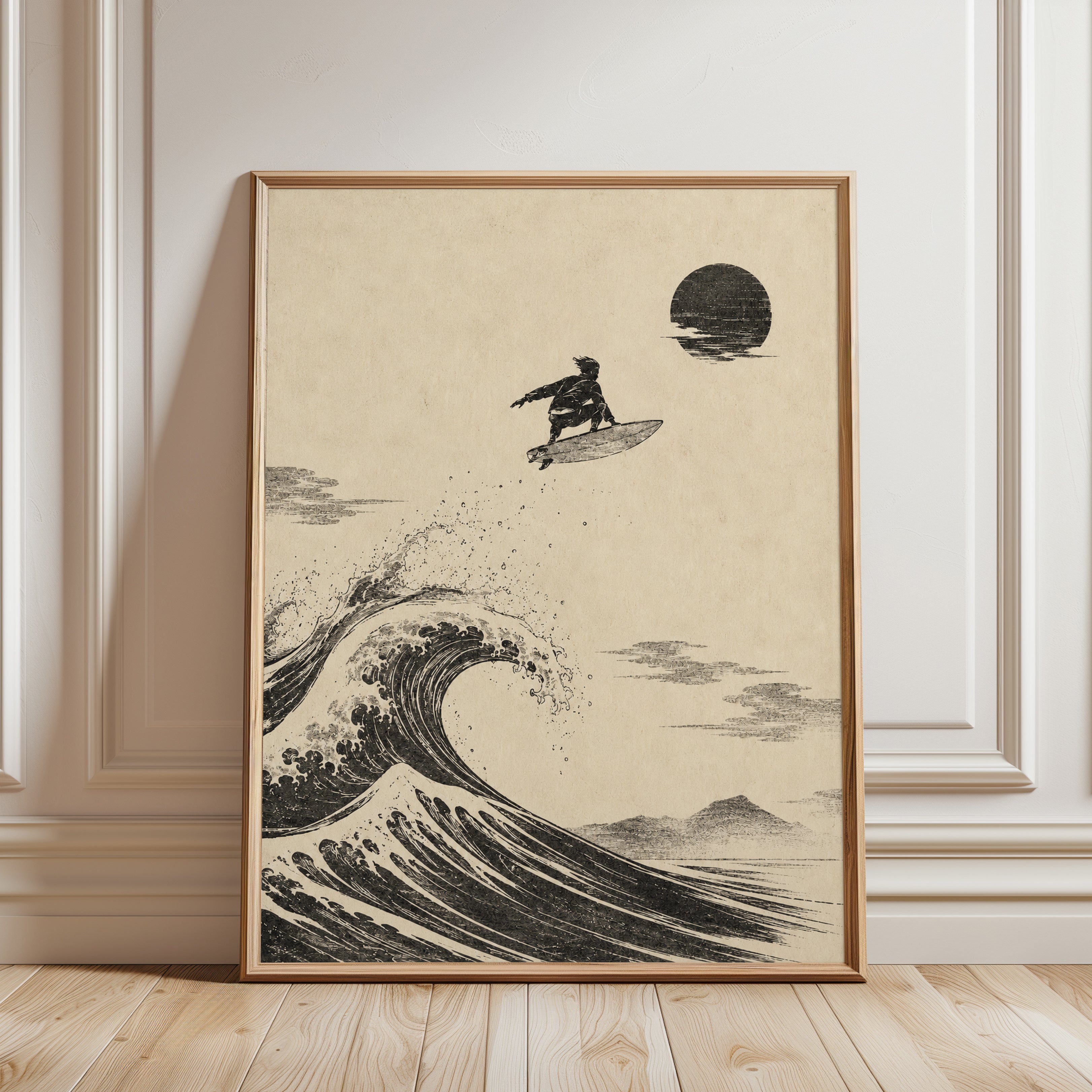 Surf Wall Art – Japanese Wave Print - framed detail