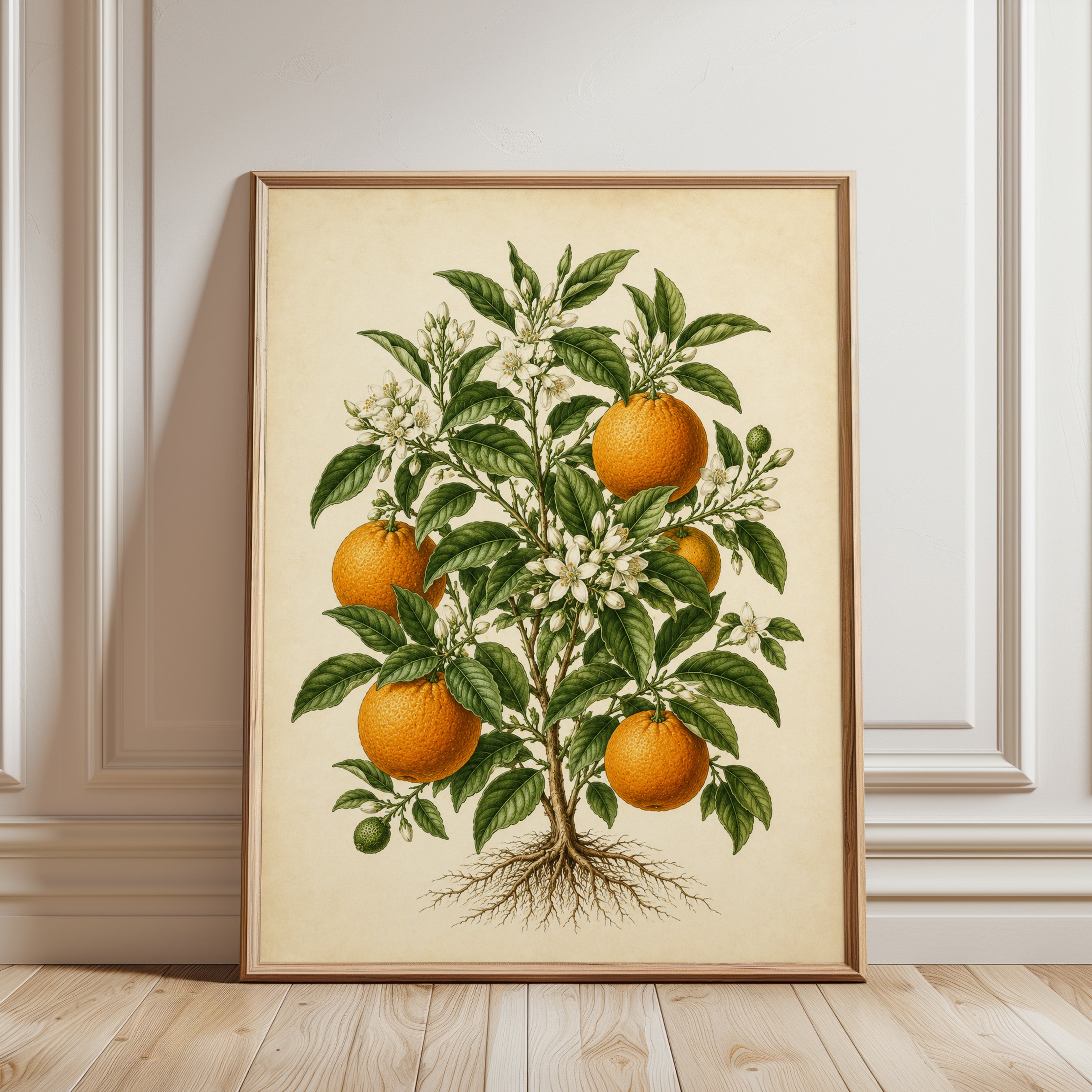 Orange Tree Botanical Print: Vintage Citrus Illustration - framed detail