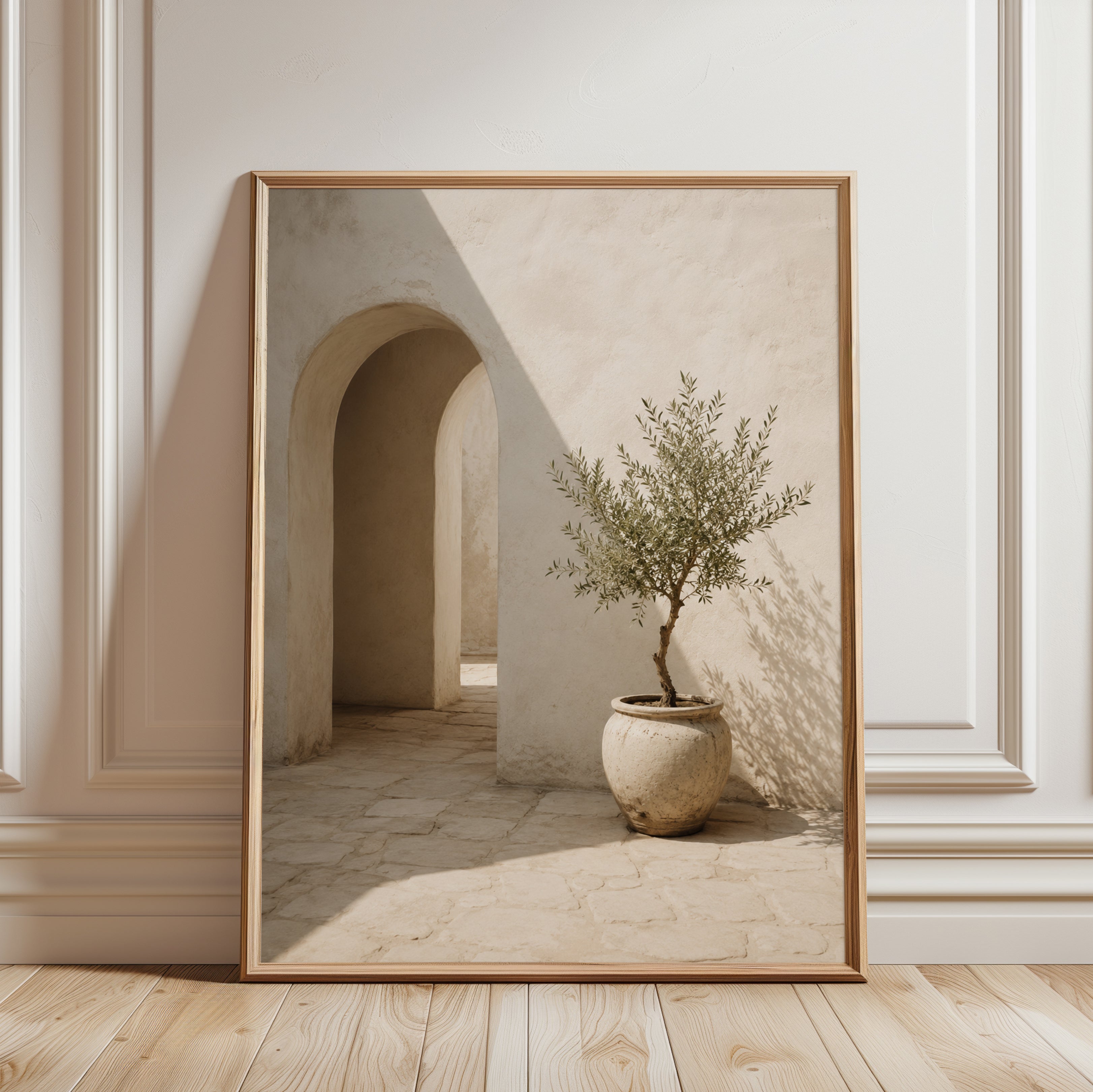 Mediterranean Archway Print: Olive Tree Courtyard - framed detail