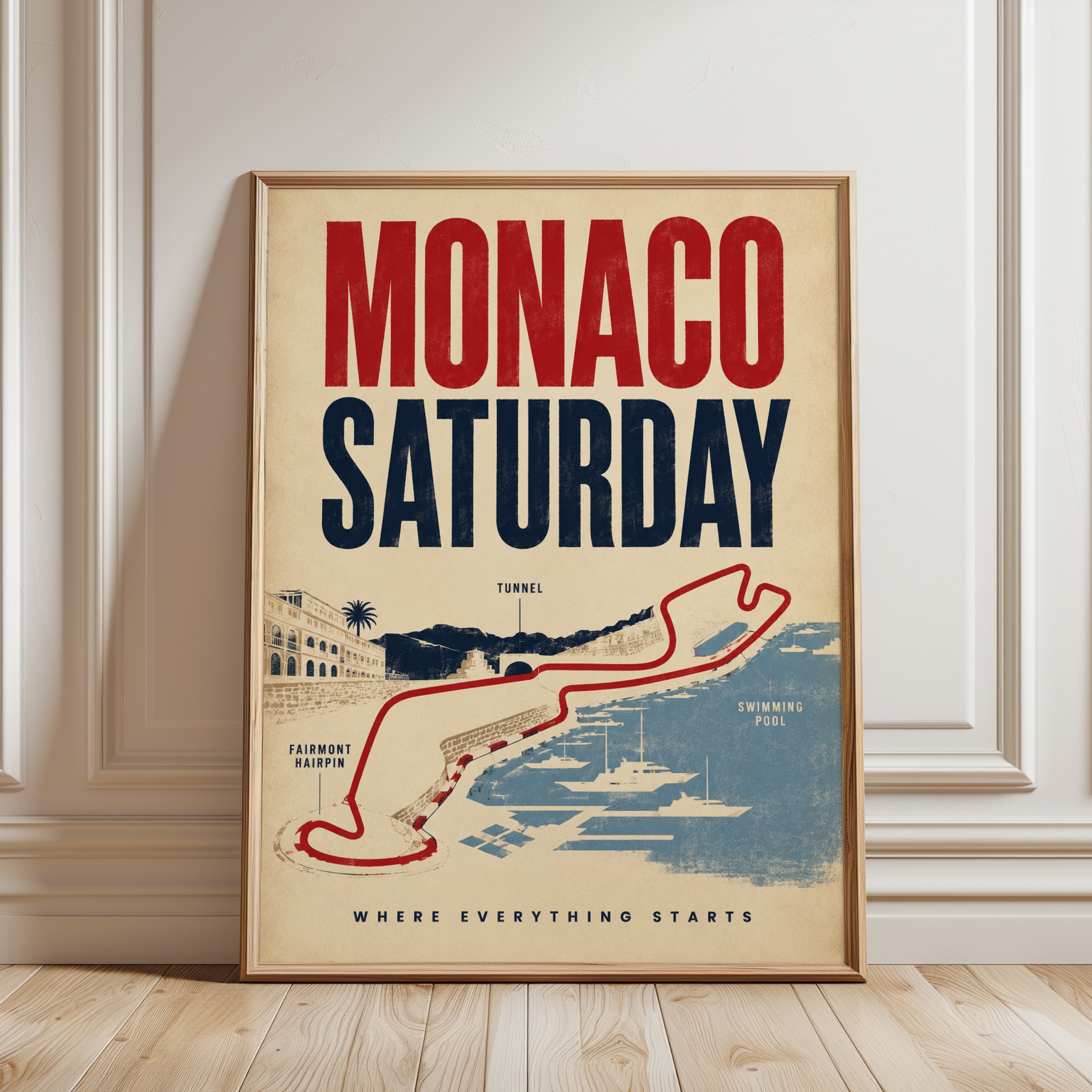 Monaco Grand Prix Poster – Vintage Racing Print - framed detail