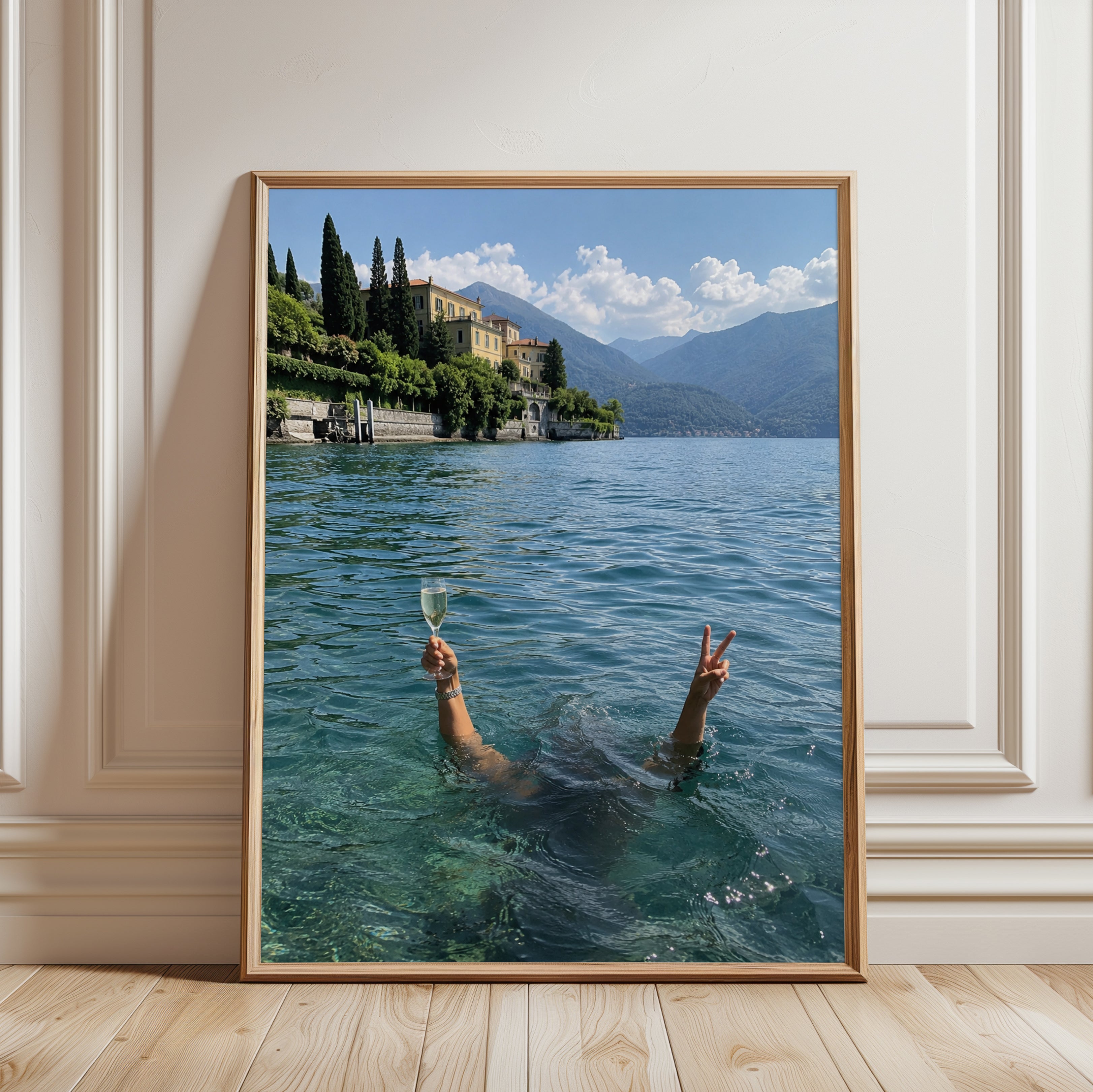 Italian Lake Villa Photography: Turquoise Water Lifestyle Print - framed detail
