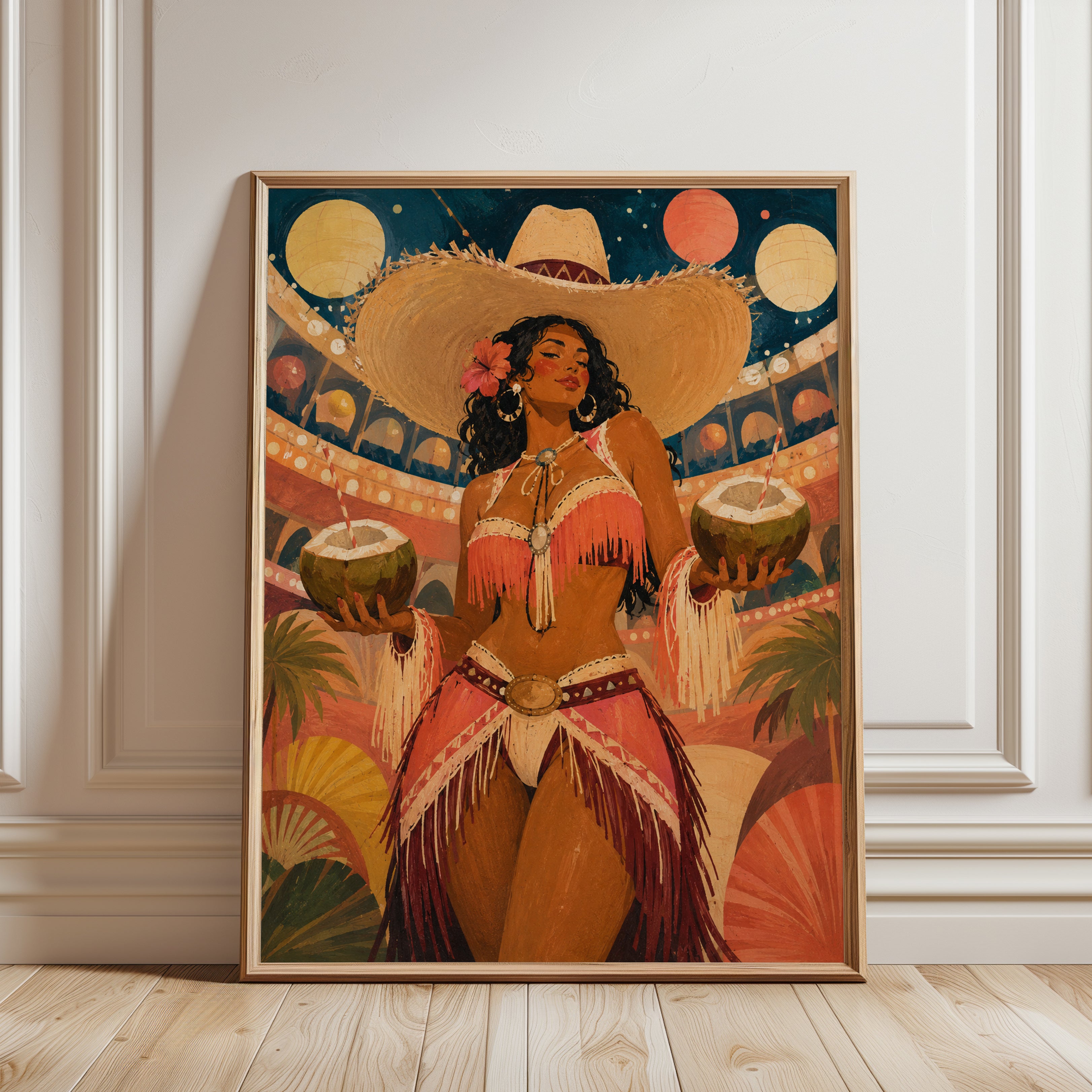 Mexican Fiesta Wall Art – Folk Art Woman Print - framed detail