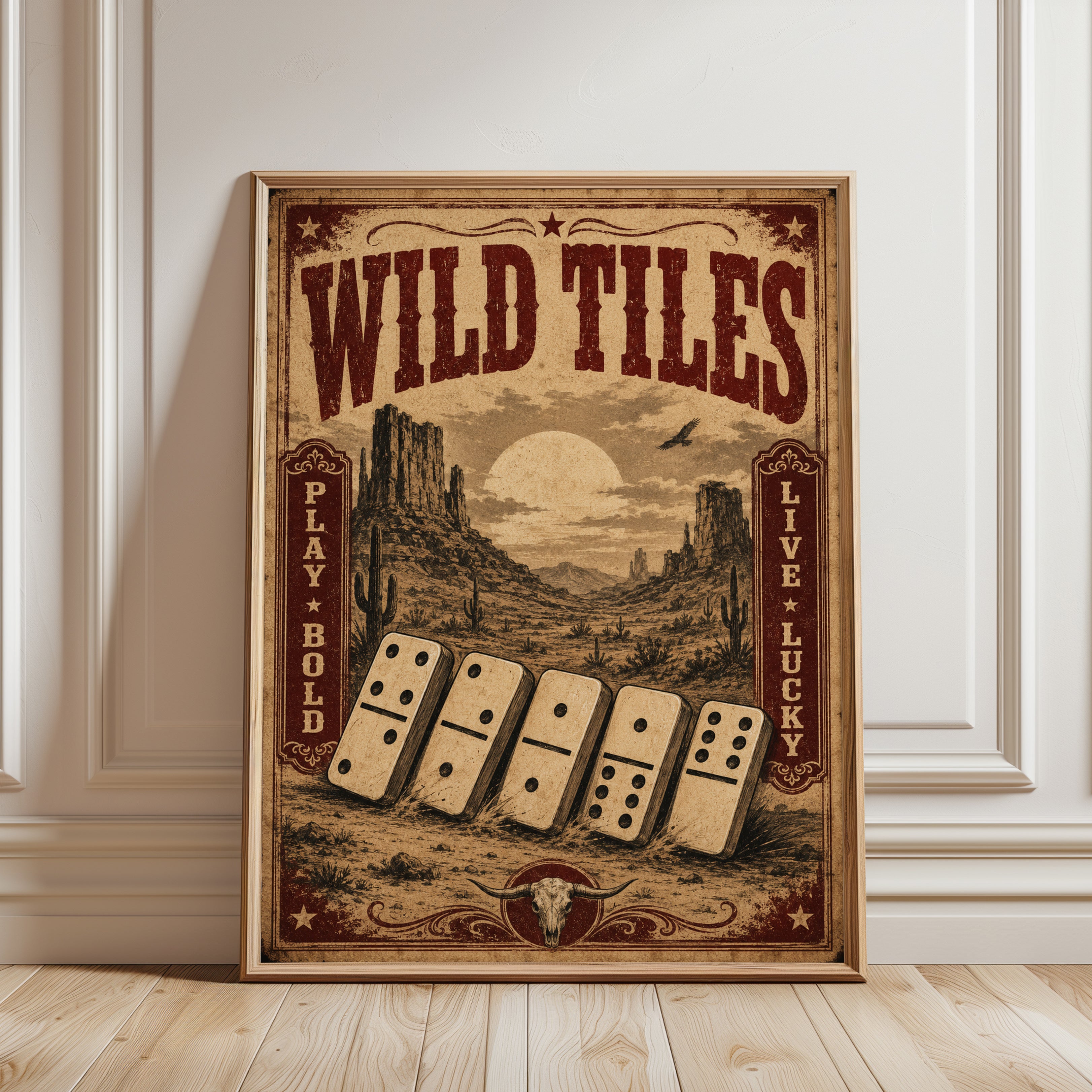 Wild Tiles Poster: Vintage Western Desert Dominoes Art Print - framed detail