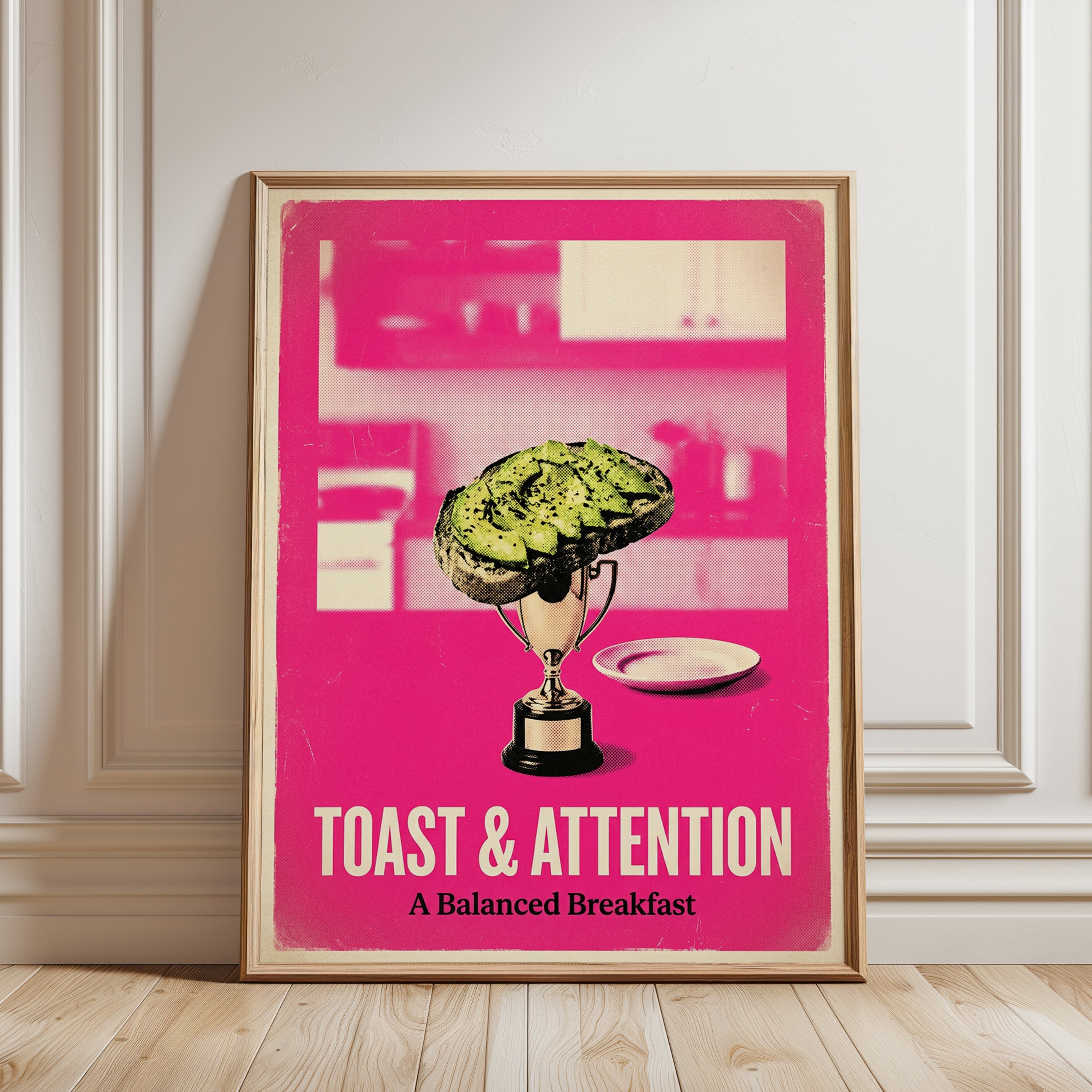 Toast Trophy Pop Art Print: Pink Kitchen Collage Wall Art - framed detail