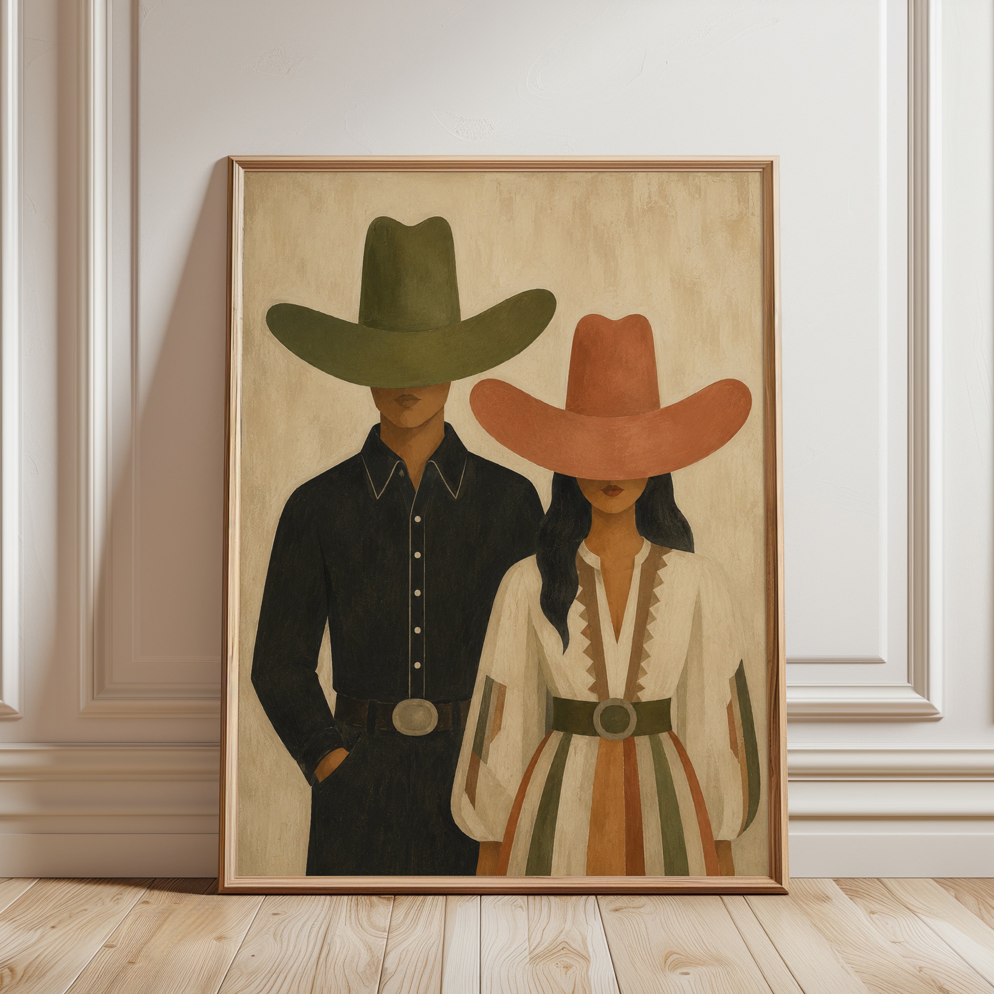 Western Wall Art – Cowboy and Cowgirl Print - framed detail