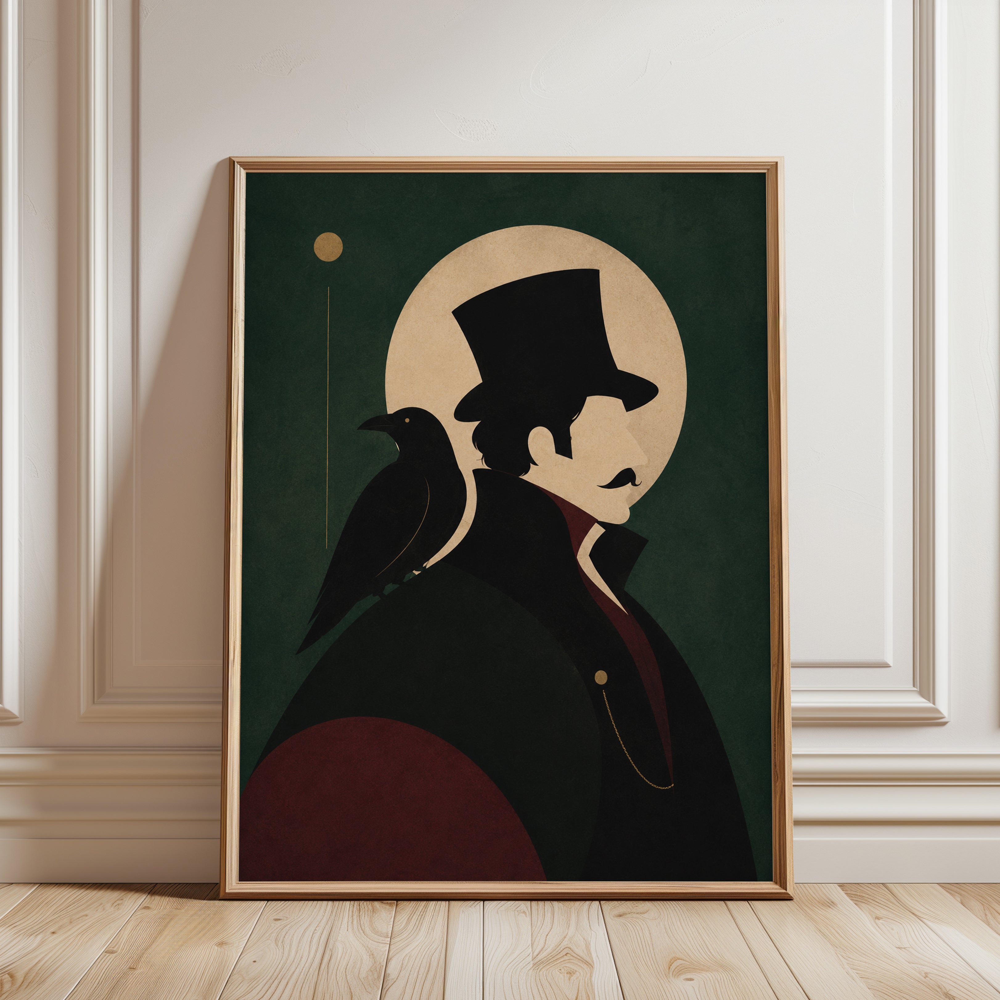 Victorian Gentleman with Crow Silhouette: Art Deco Poster - framed detail