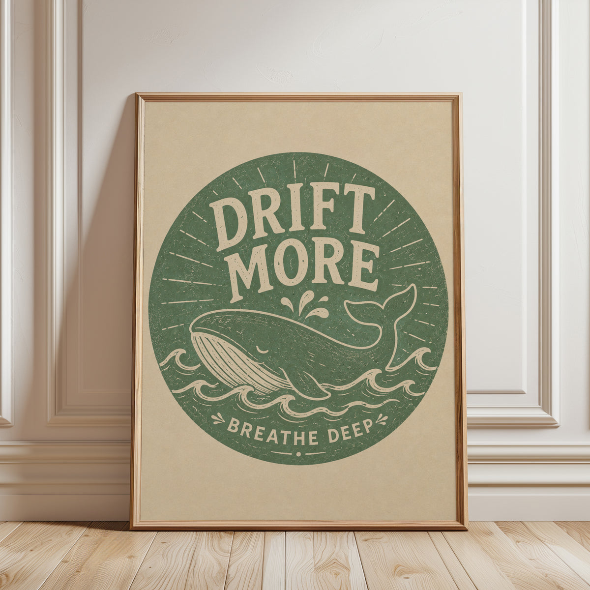 Vintage-Inspired Whale Print - framed detail