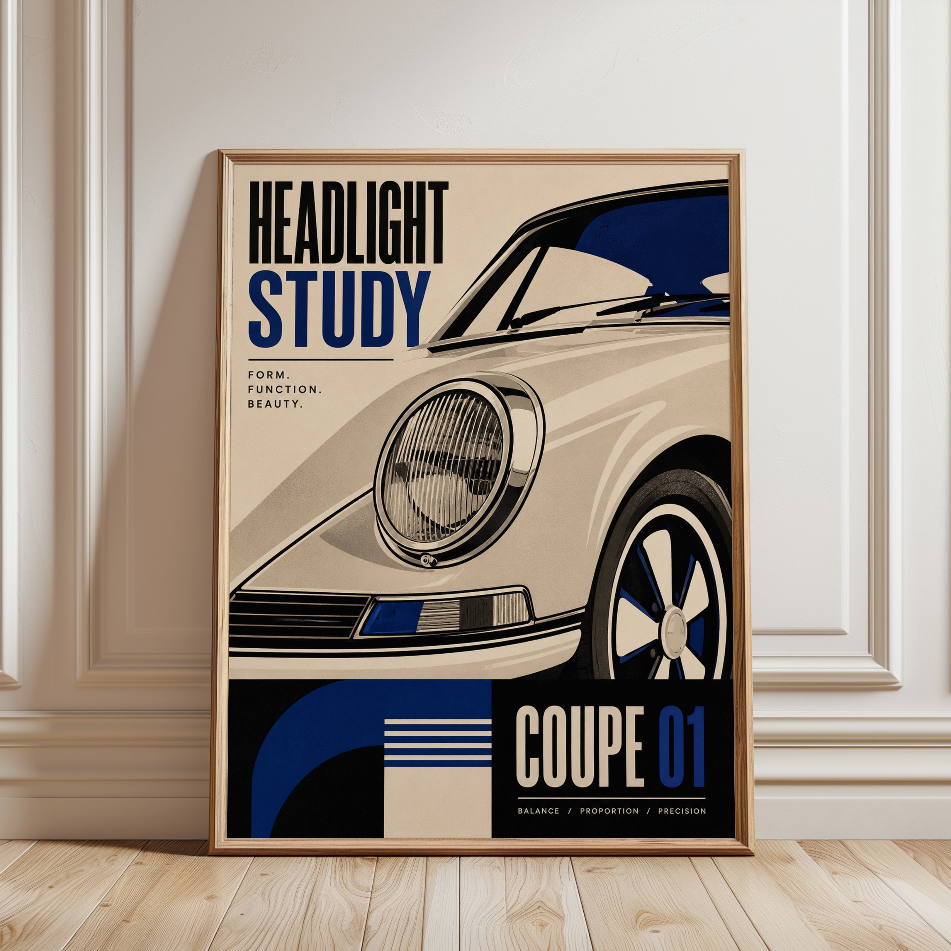 Retro Porsche Coupe Print - framed detail