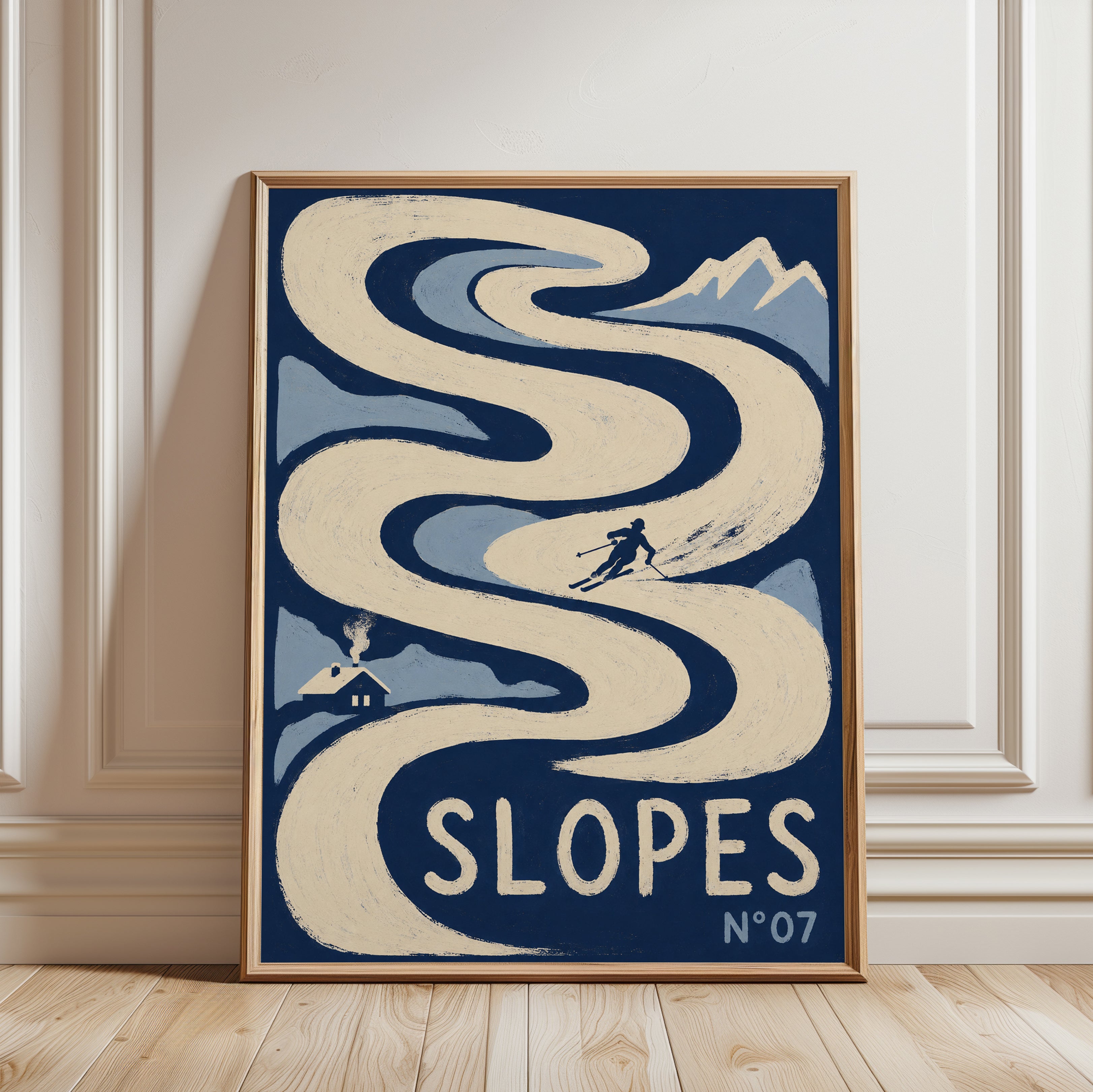 Vintage Ski Poster – Retro Slopes Print - framed detail