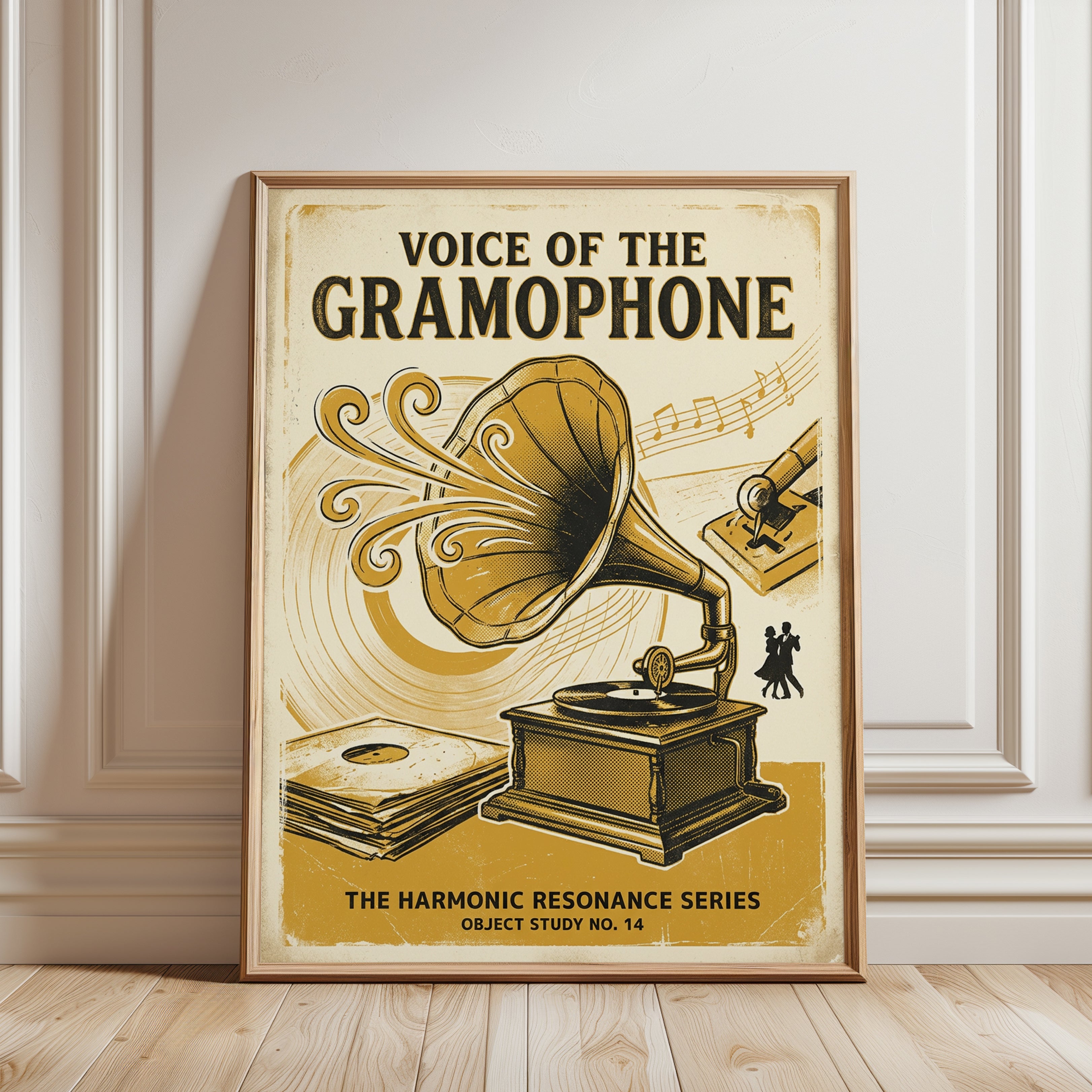 Vintage Gramophone Poster: Art Deco Music Illustration - framed detail