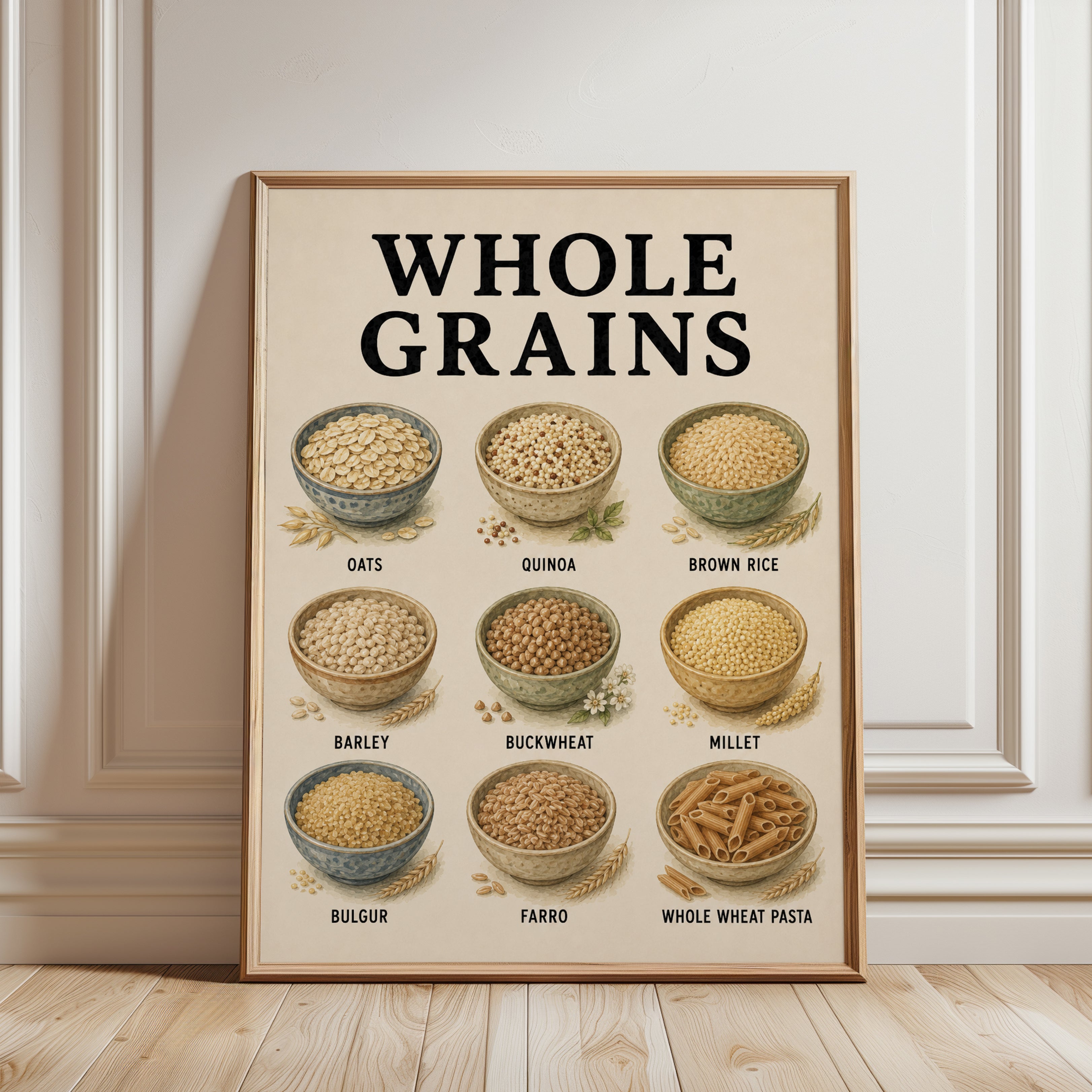Whole Grains Chart – Kitchen Wall Art - framed detail