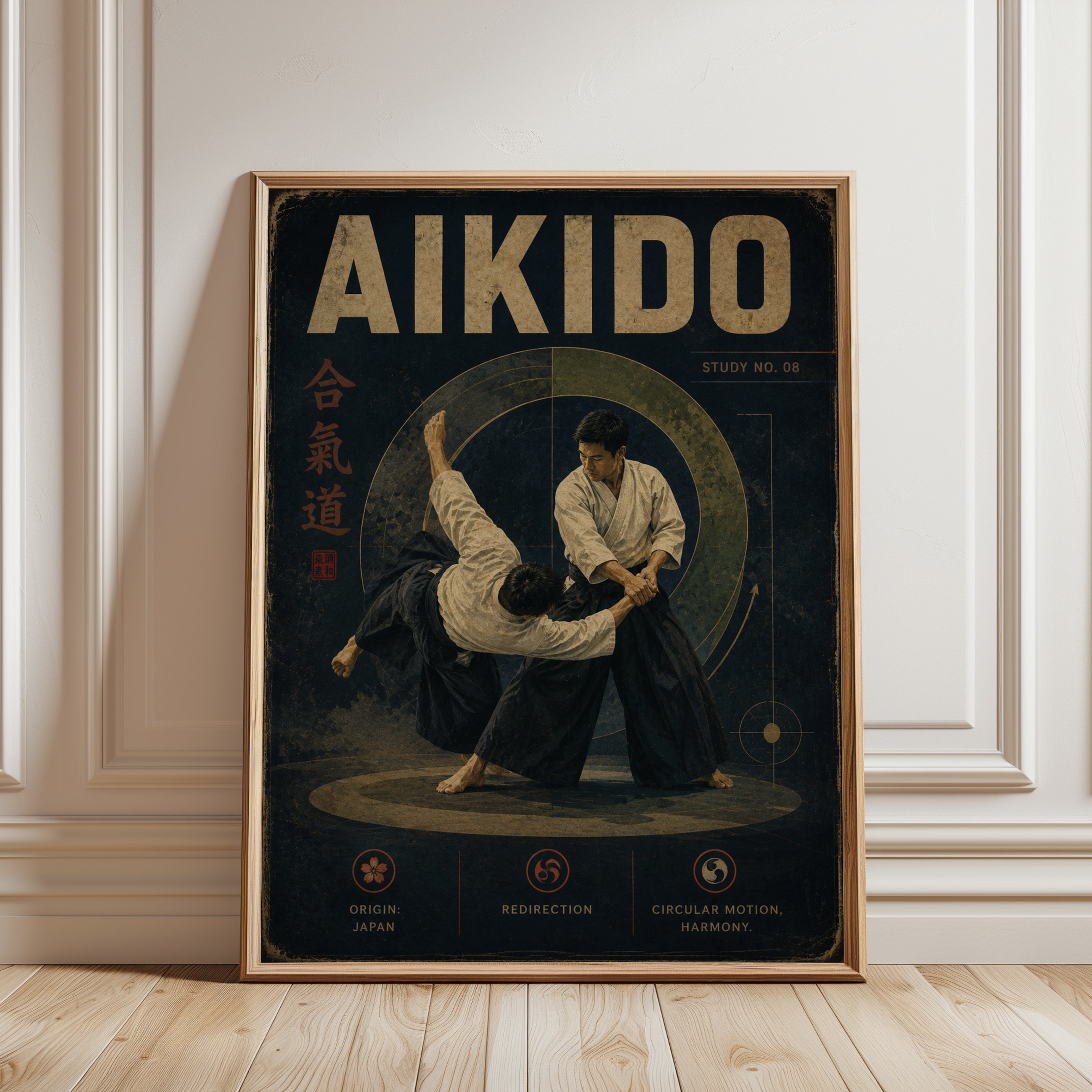 Aikido Wall Art: Vintage Martial Arts Study - framed detail