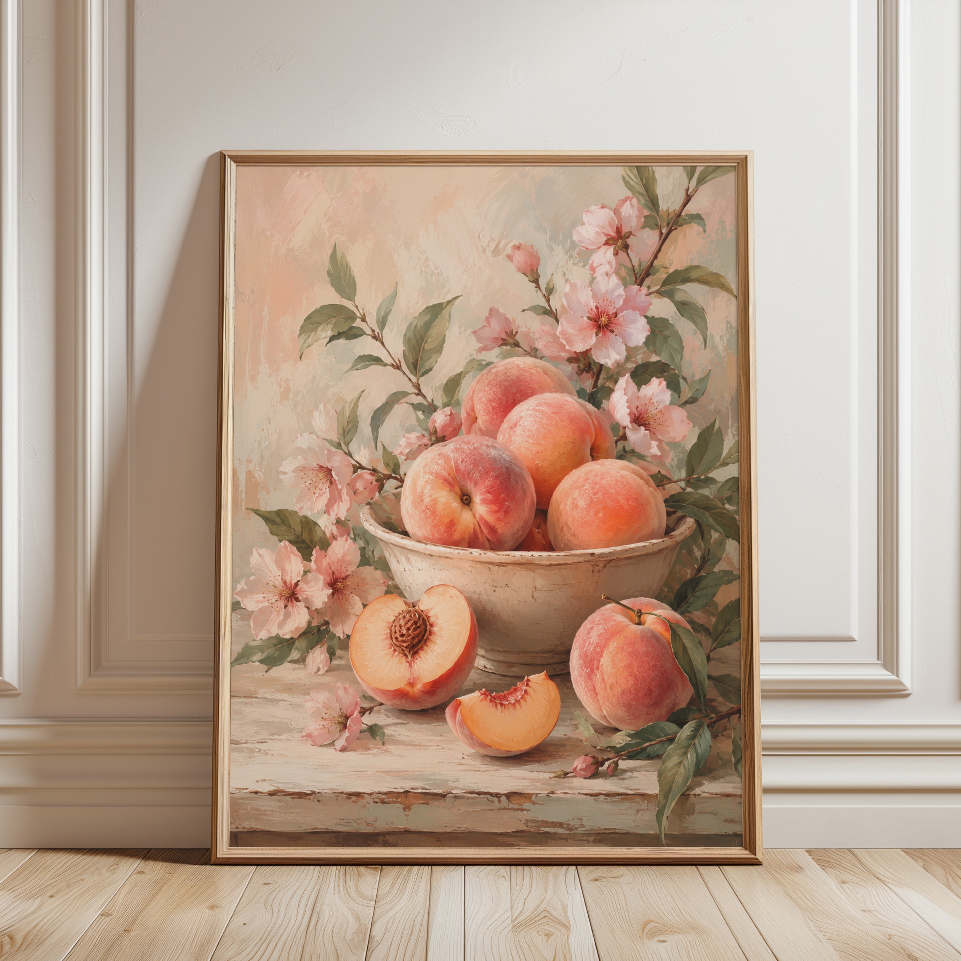 Peach Wall Art – Fruit Kitchen Print - framed detail