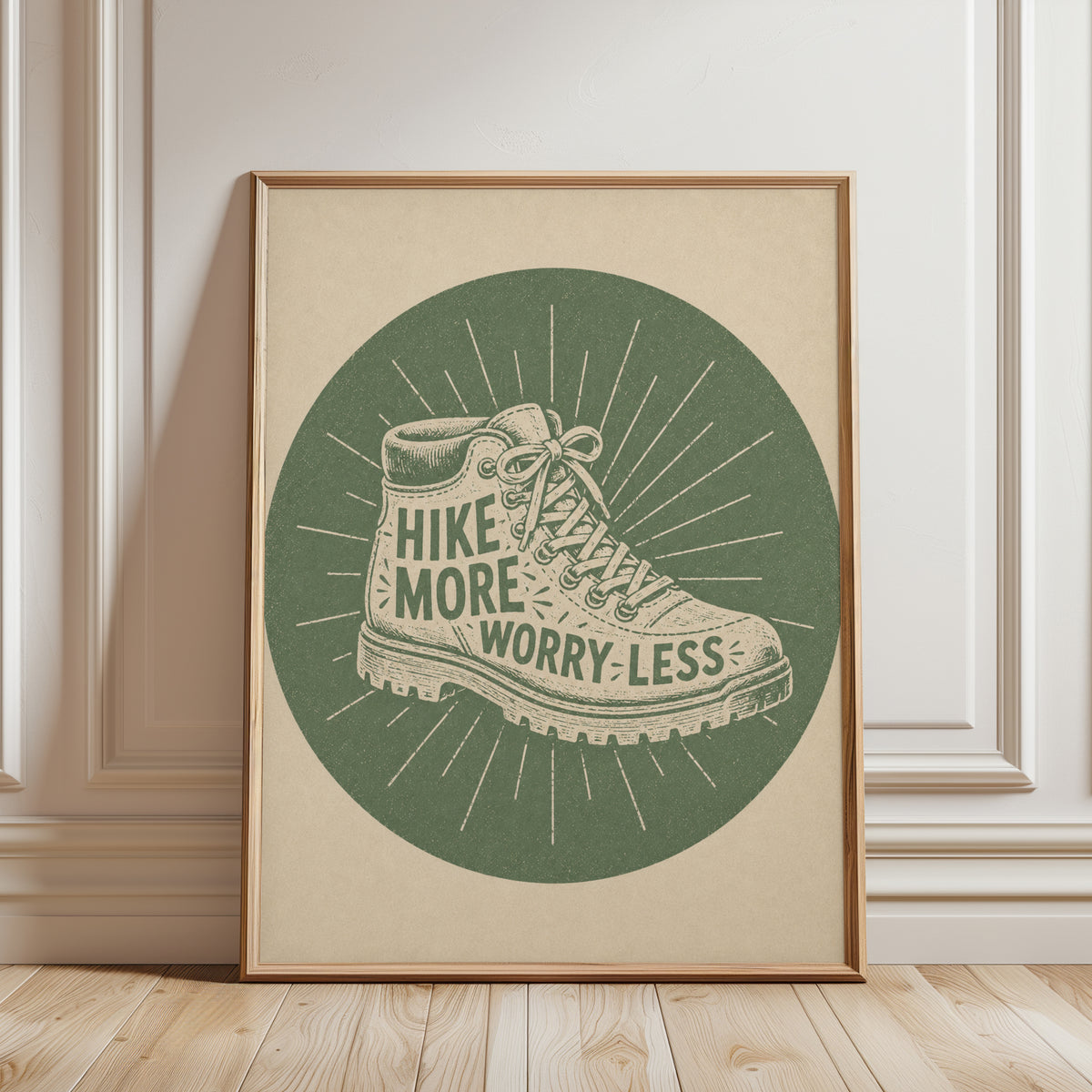 Hiking Wall Art: Vintage Motivational Print - framed detail