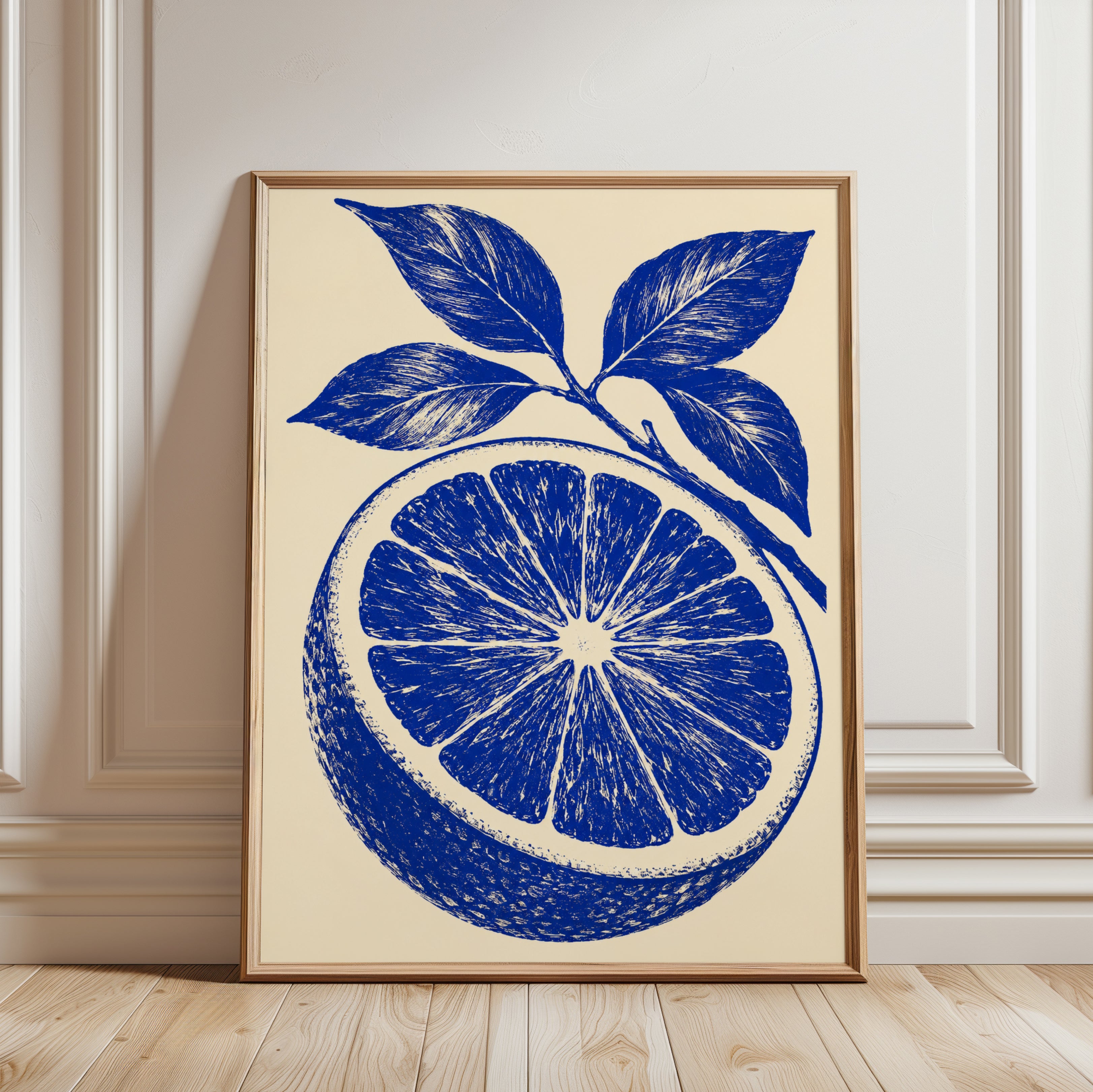 Lemon Print – Blue Kitchen Wall Art - framed detail
