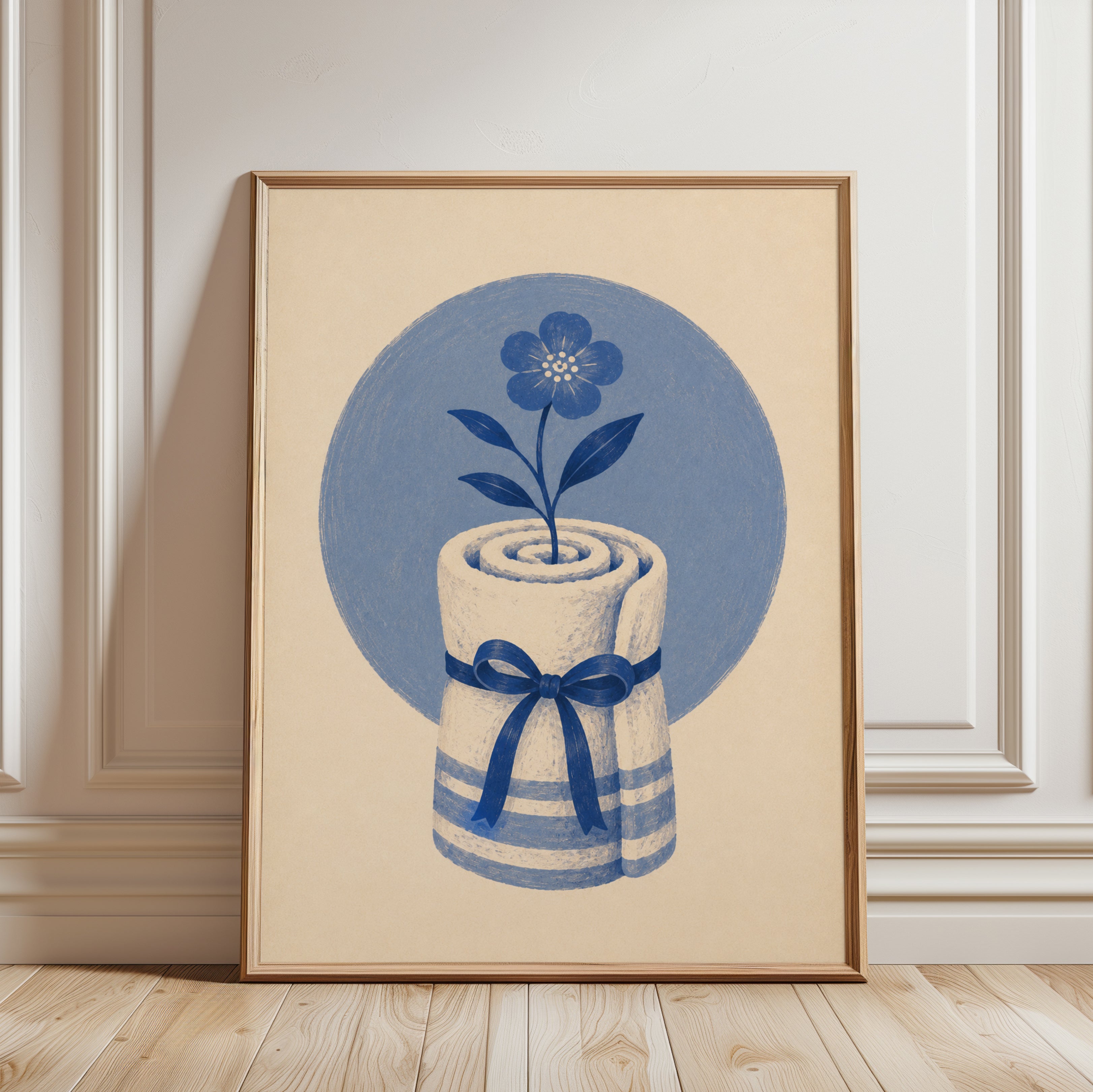 Folk Art Print – Rolled Towel Floral Decor - framed detail