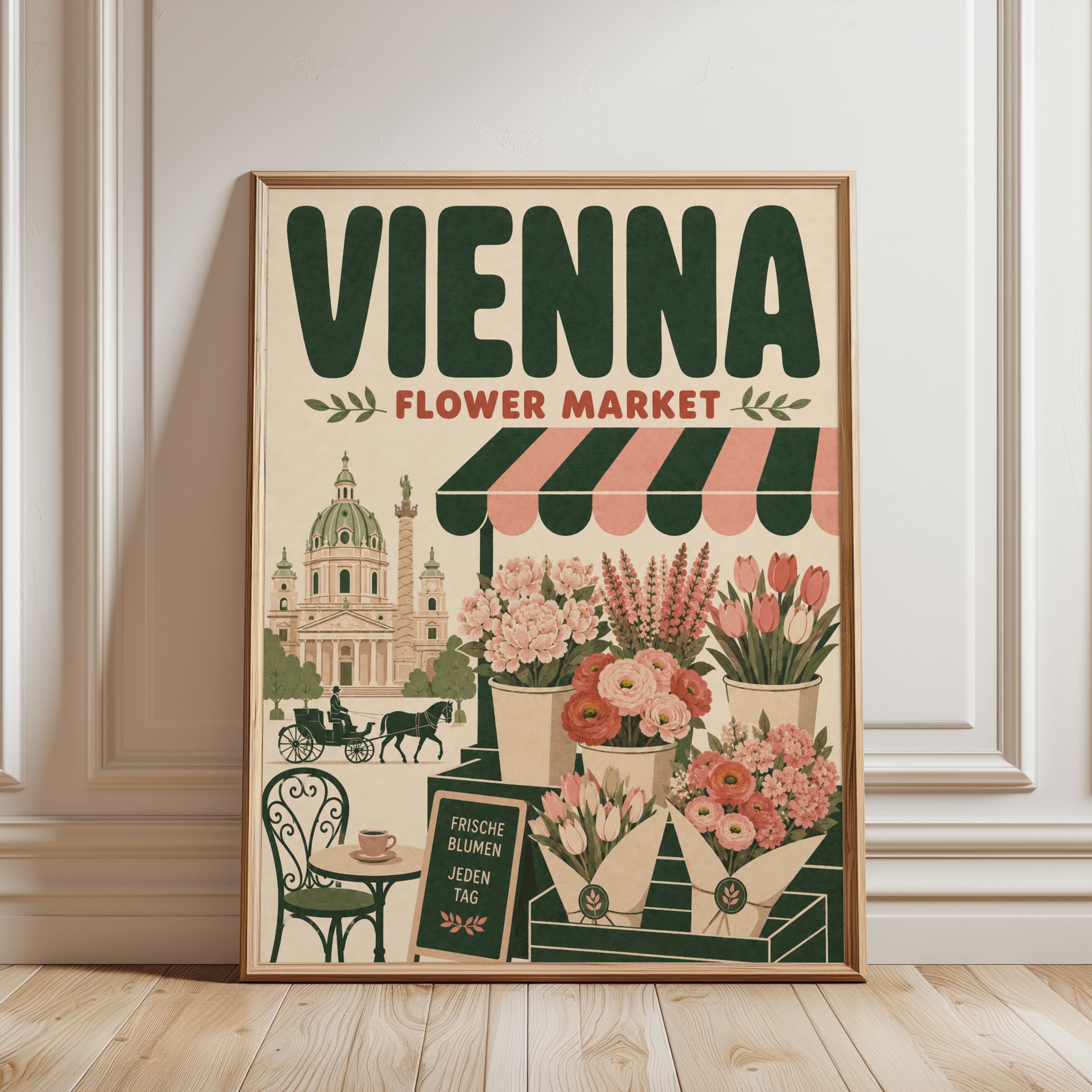 Vienna Wall Art Print: Vintage Flower Market - framed detail