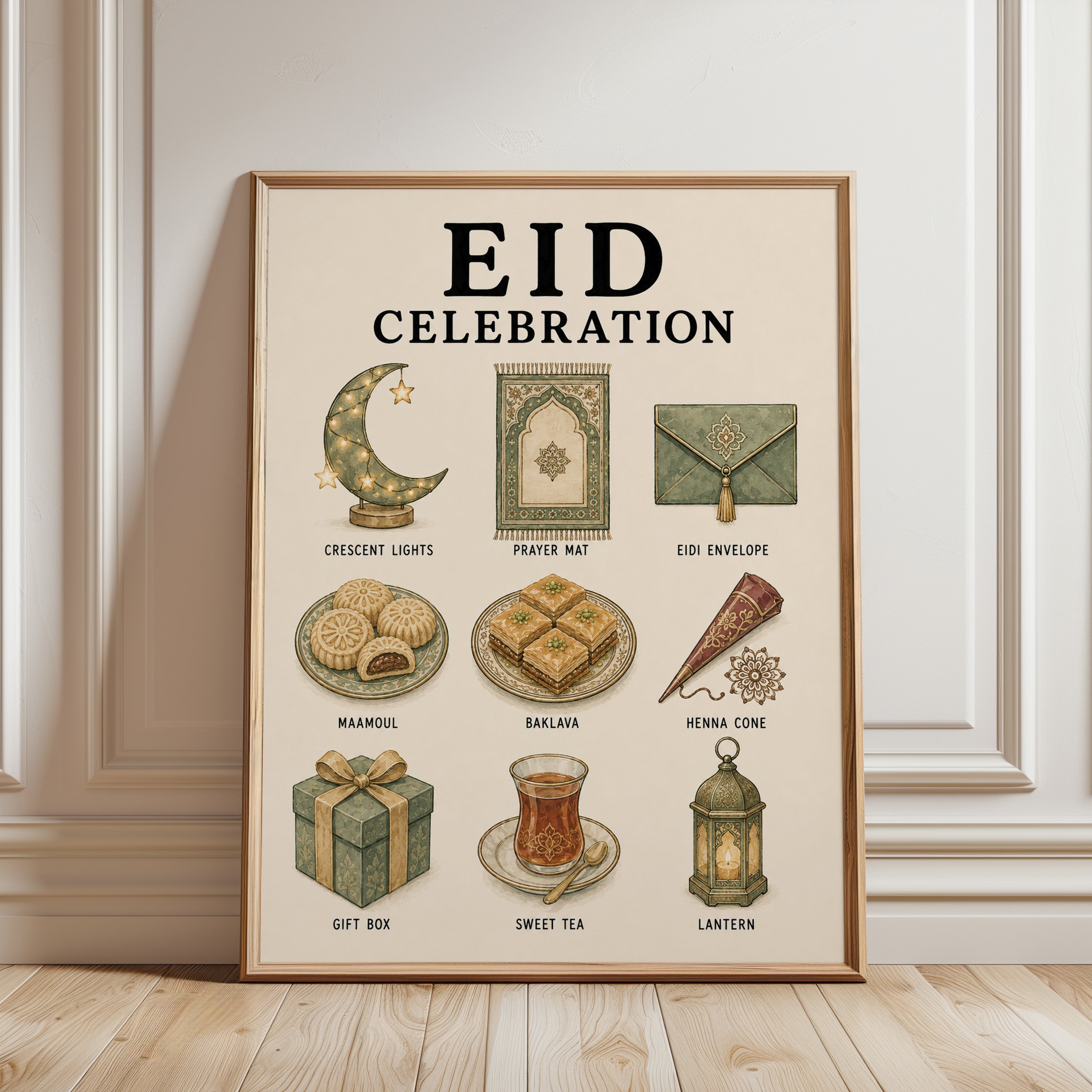 Eid Celebration Poster: Islamic Cultural Traditions Wall Art - framed detail