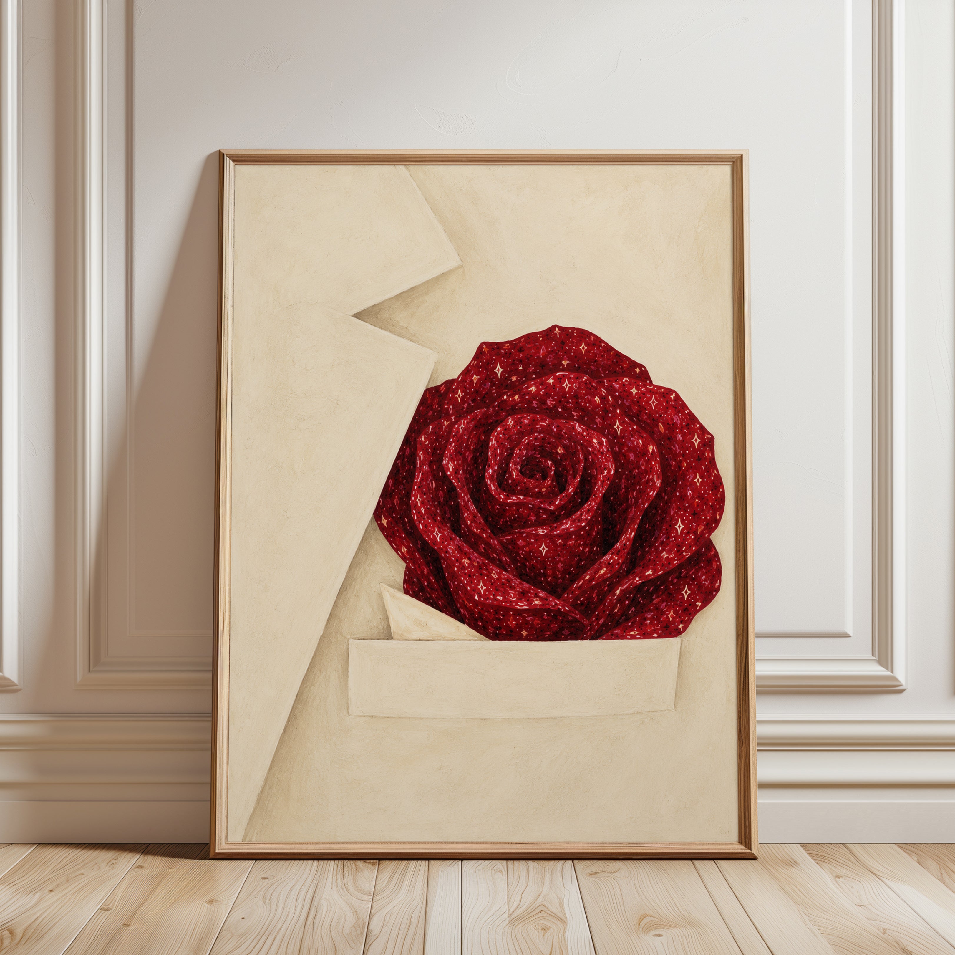 Red Rose Wall Art – Botanical Print - framed detail