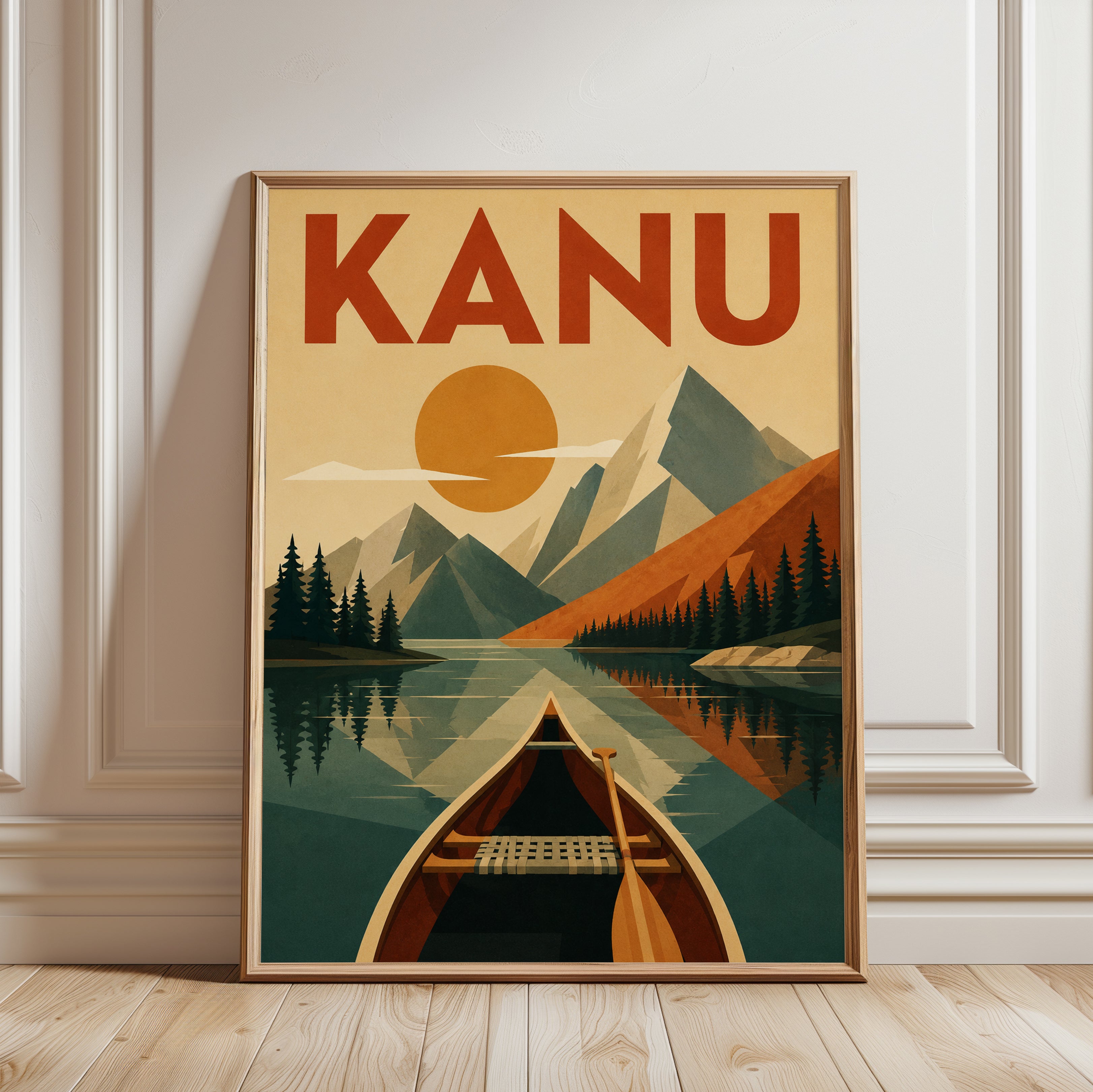 Vintage Travel Poster – Mountain Lake Wall Art - framed detail