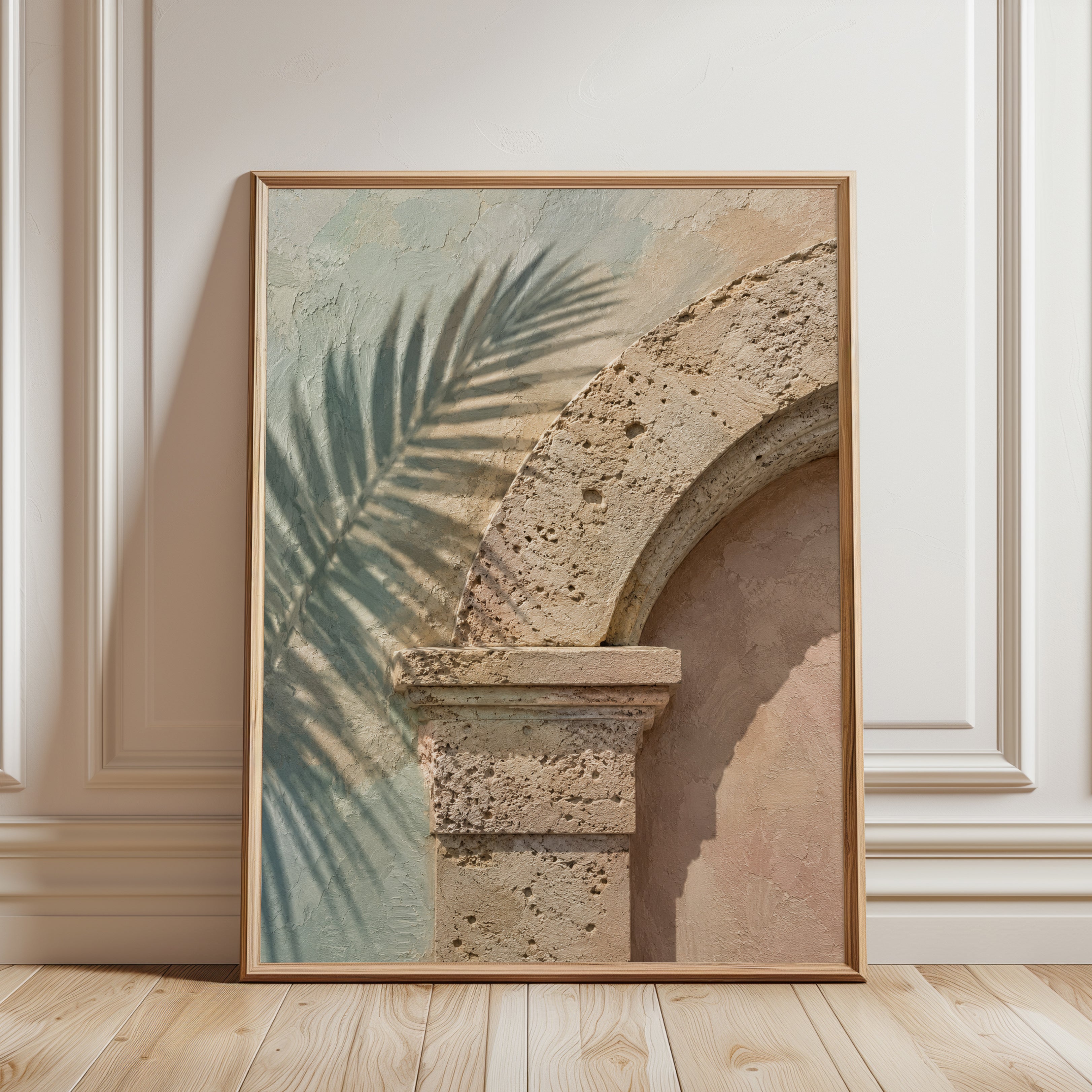 Palm Shadow Wall Art – Boho Architecture Print - framed detail