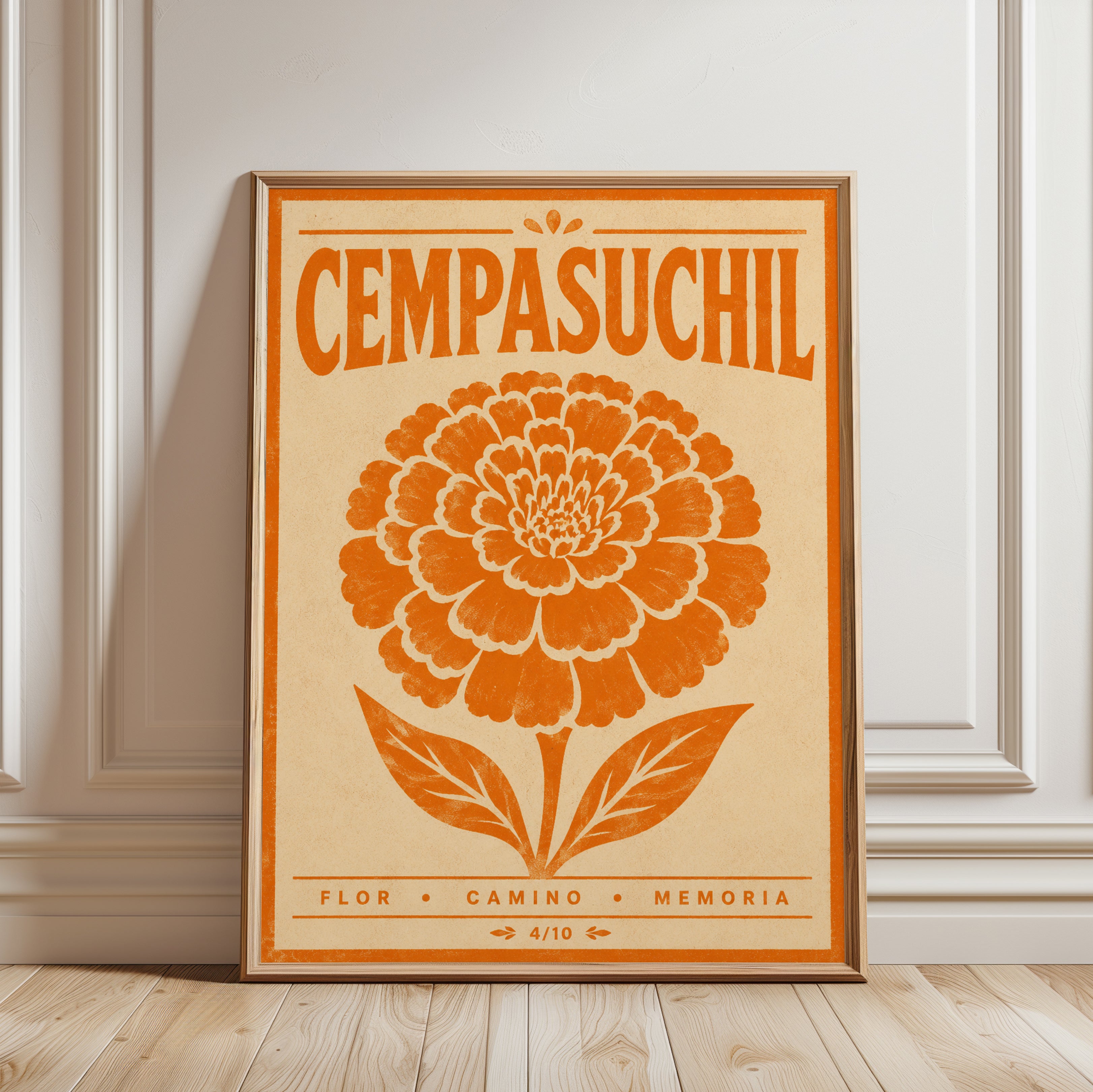 Mexican Folk Art Marigold Print - framed detail
