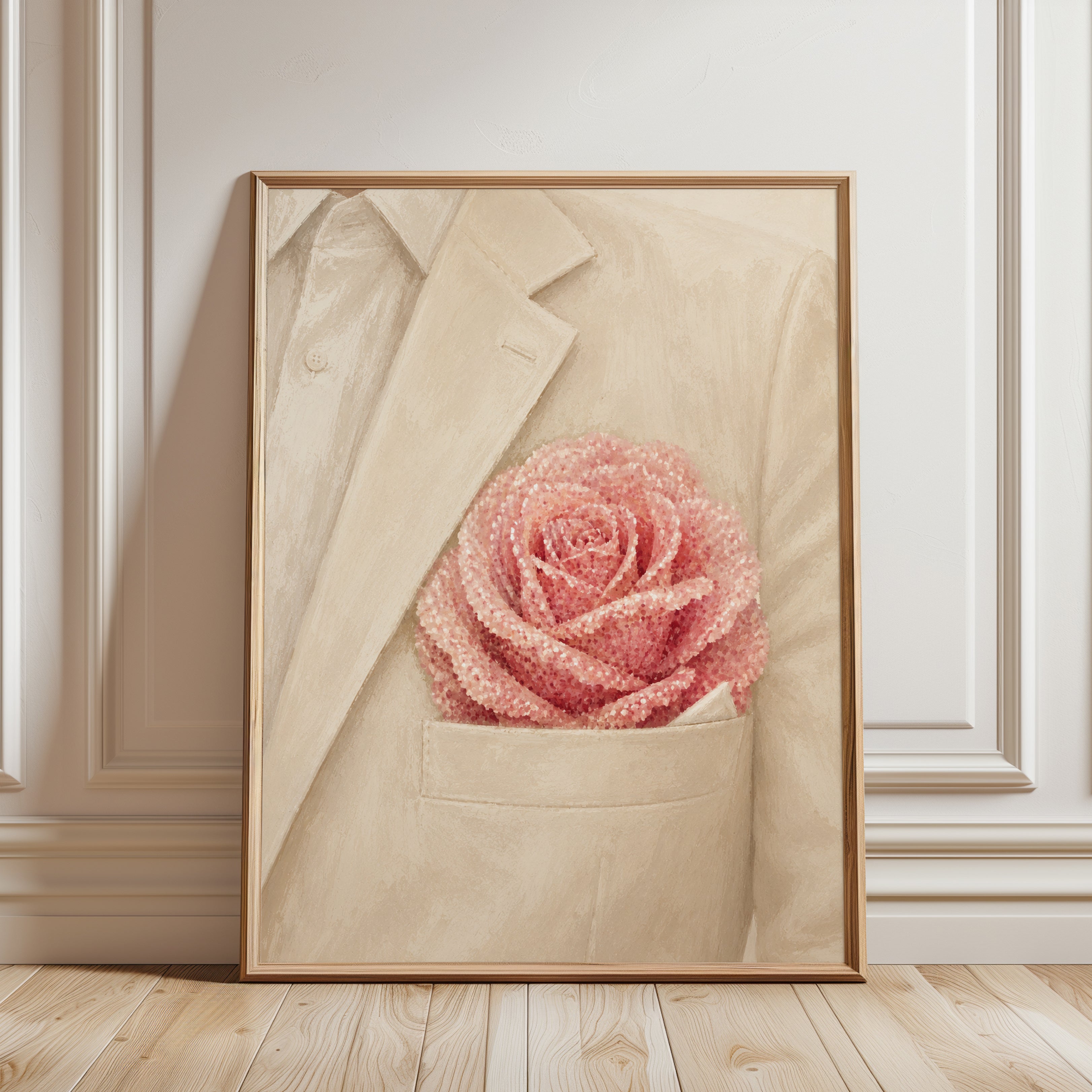 Pink Rose Wall Art – Romantic Floral Print - framed detail