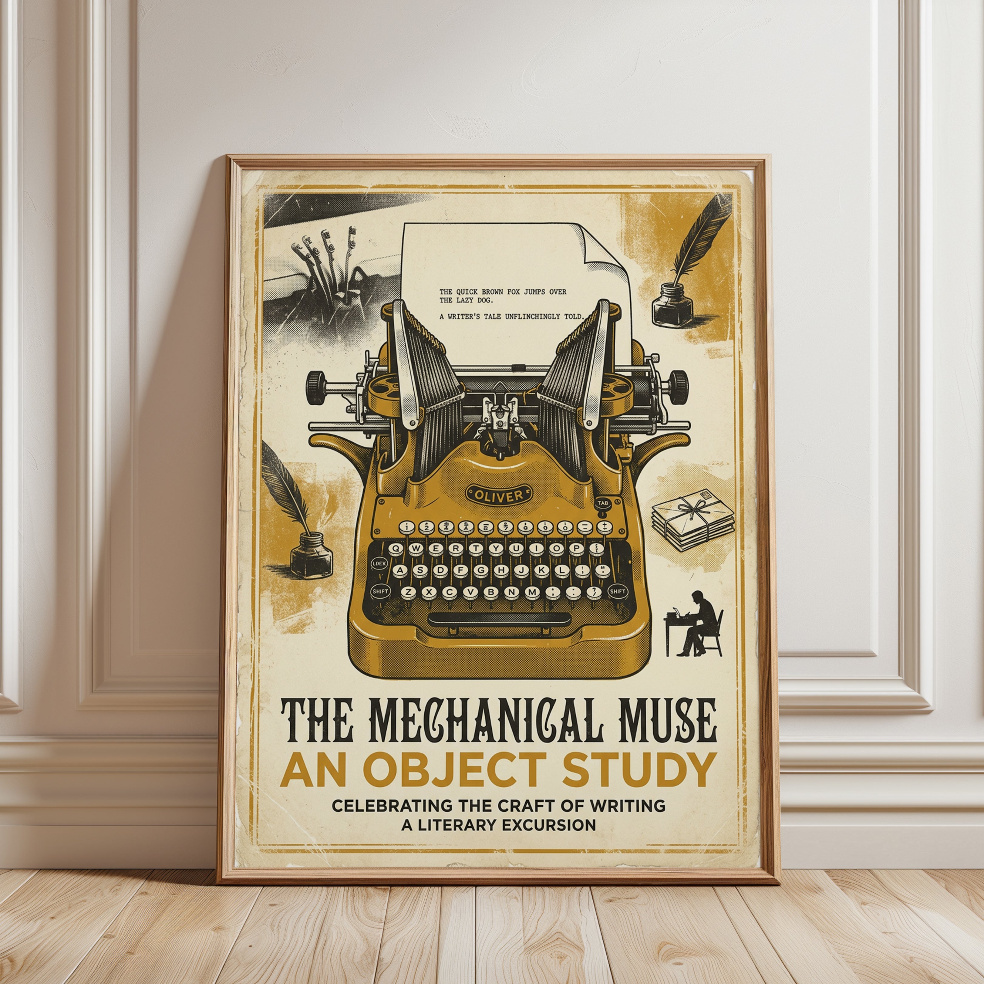 Vintage Typewriter Poster: Retro Literary Art Print - framed detail