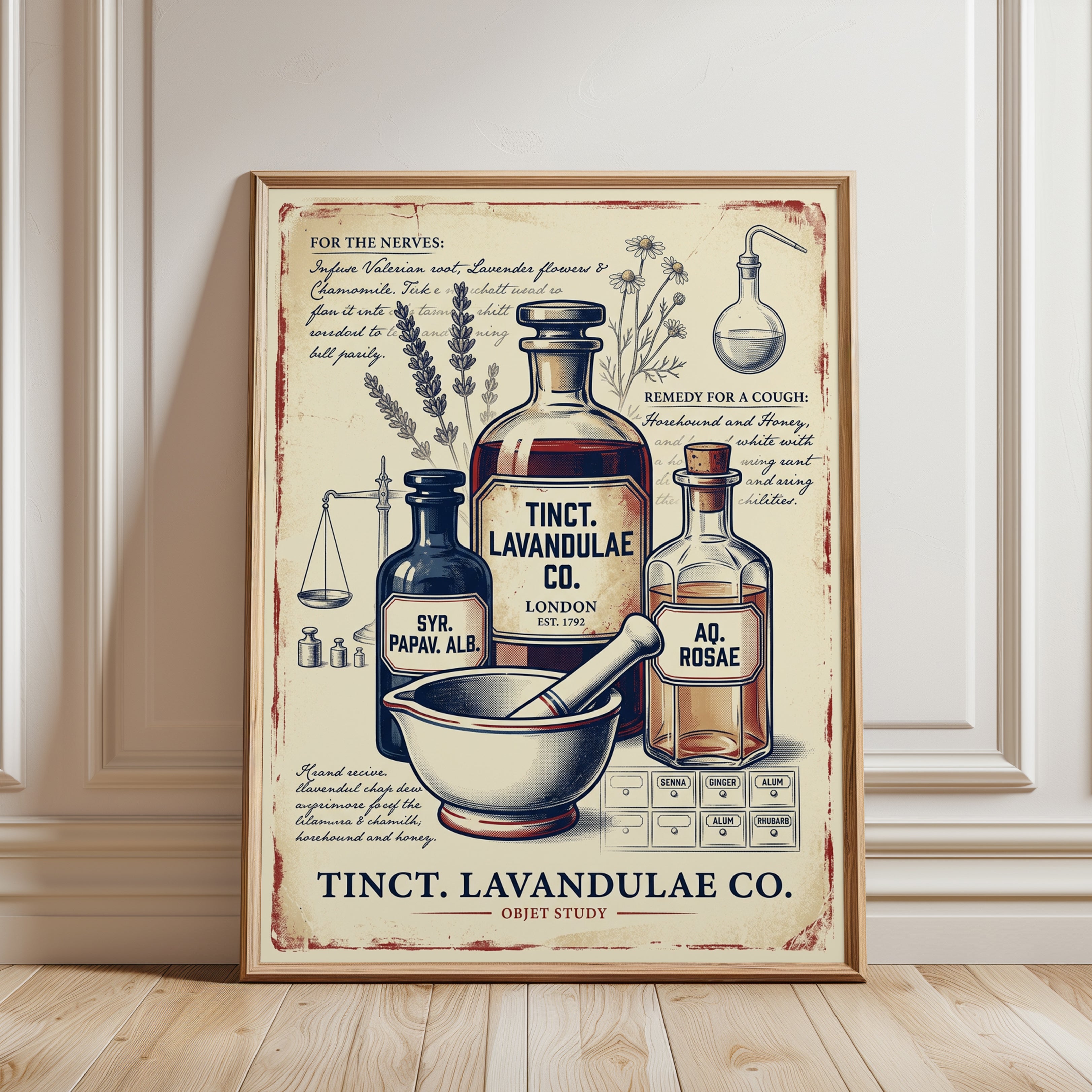 Vintage Apothecary Print — Botanical Medicine Illustration - framed detail
