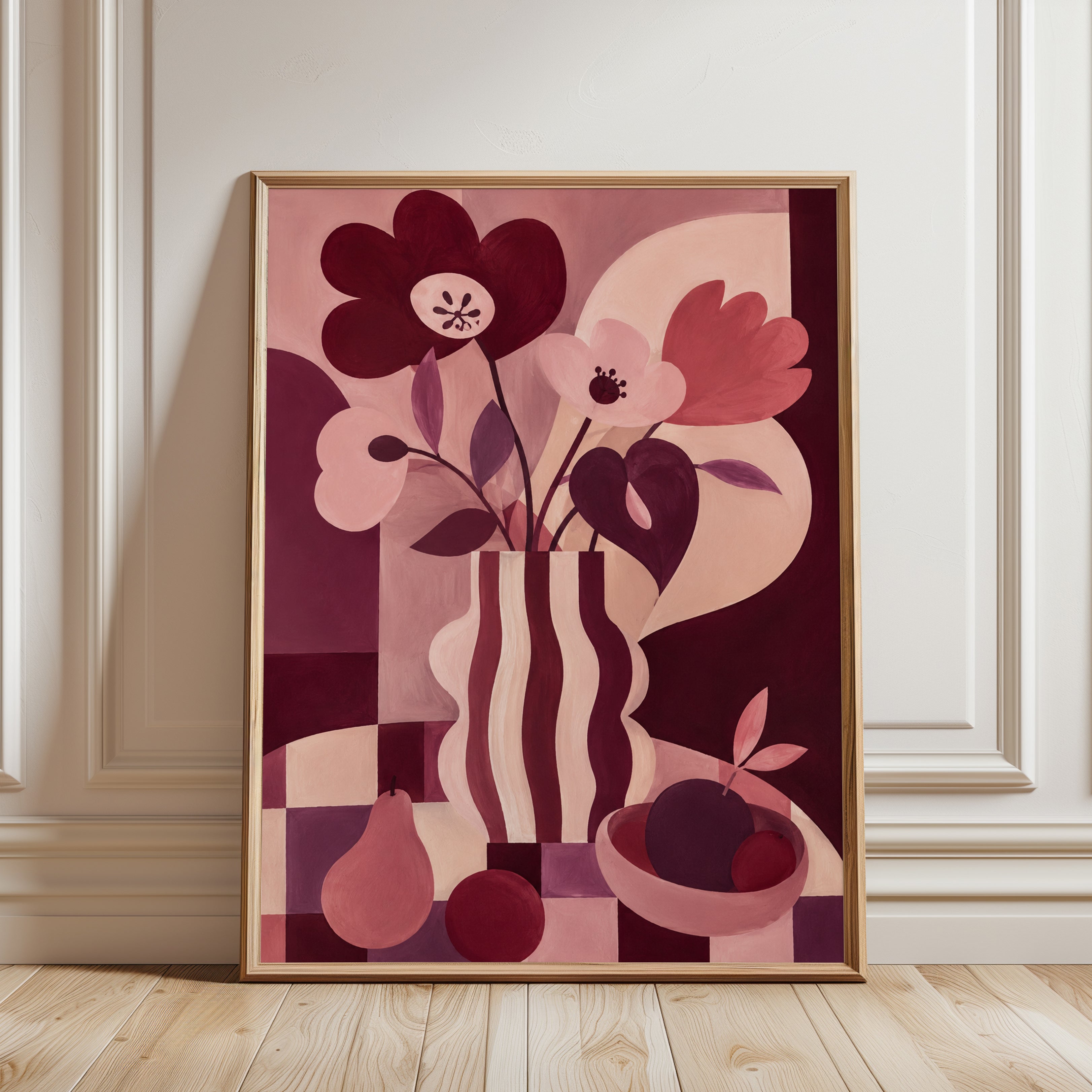 Pink Floral Vase Print - framed detail
