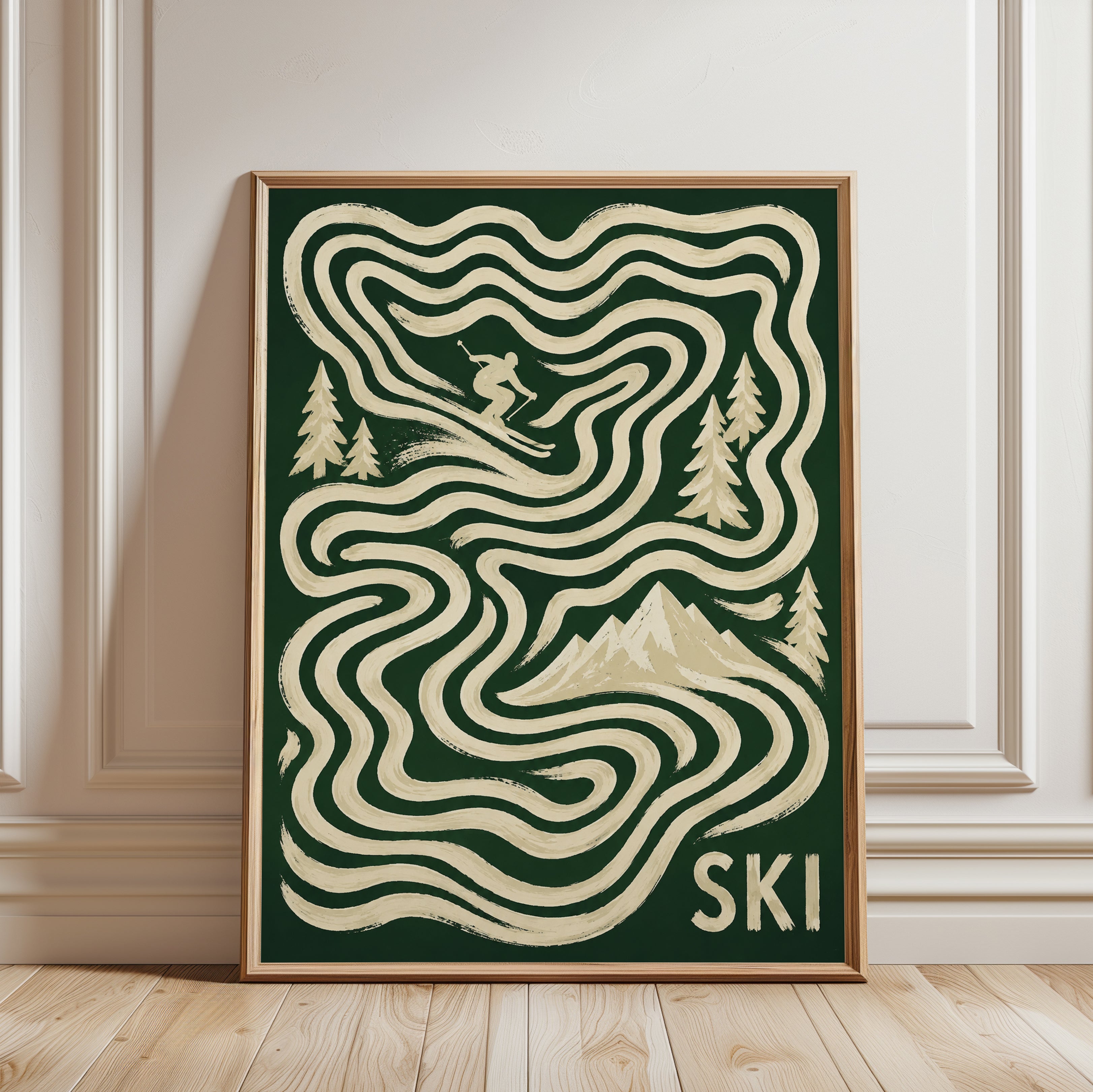 Ski Poster – Vintage Winter Sports Print - framed detail