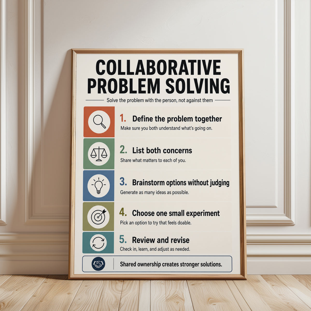 Collaborative Problem Solving Print: Educational Therapy Wall Art - framed detail