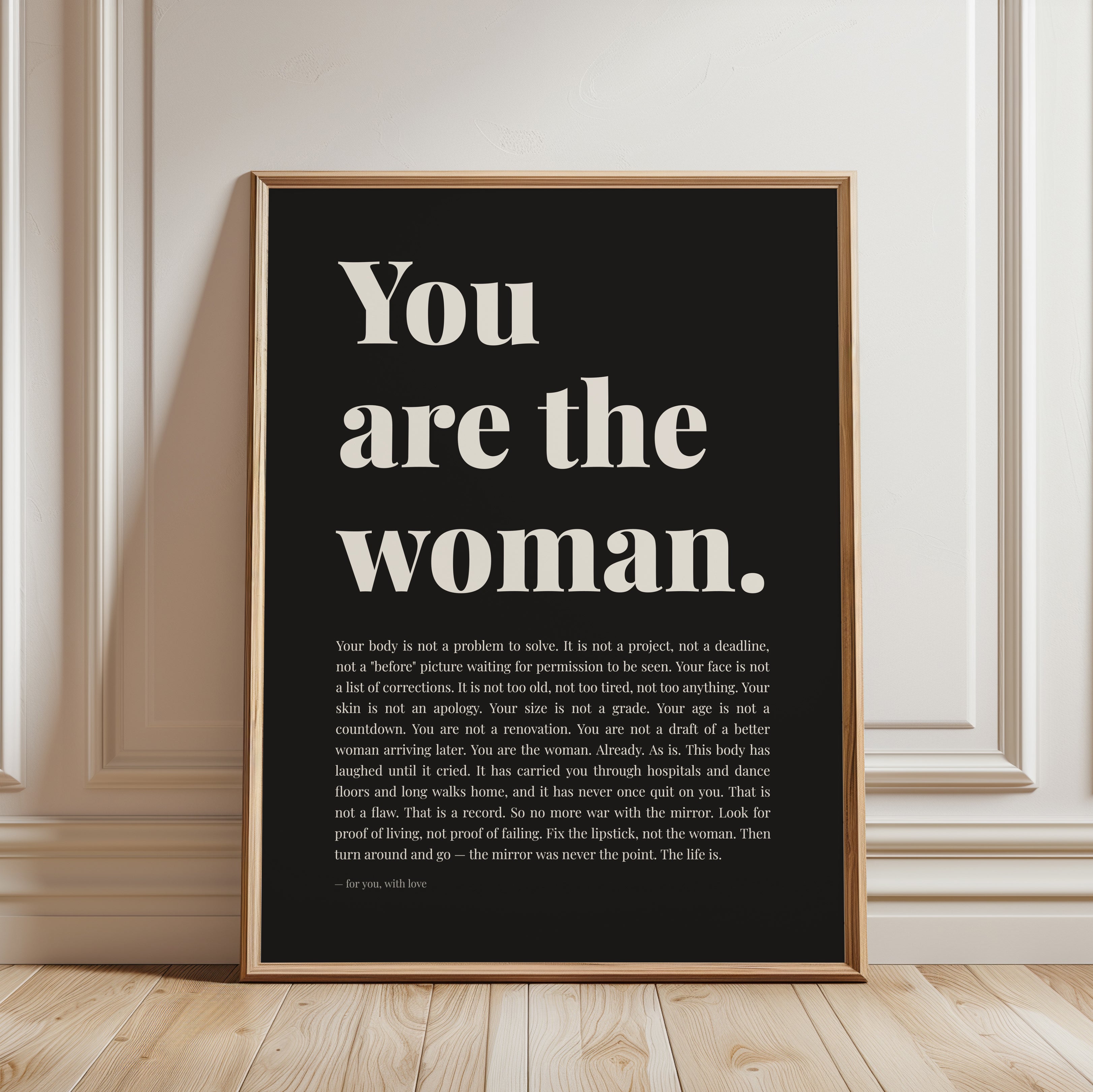 You Are The Woman Typography Print: Empowerment Wall Art - framed detail