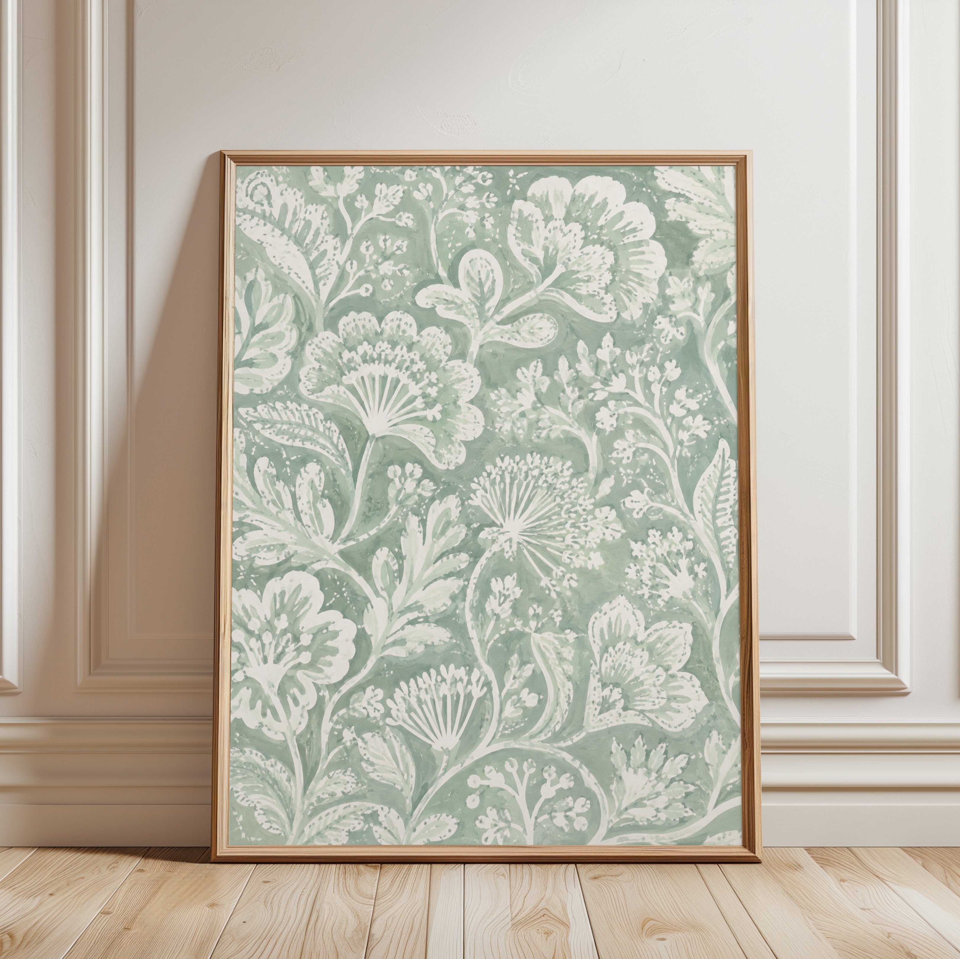 Sage Green Floral Print - framed detail