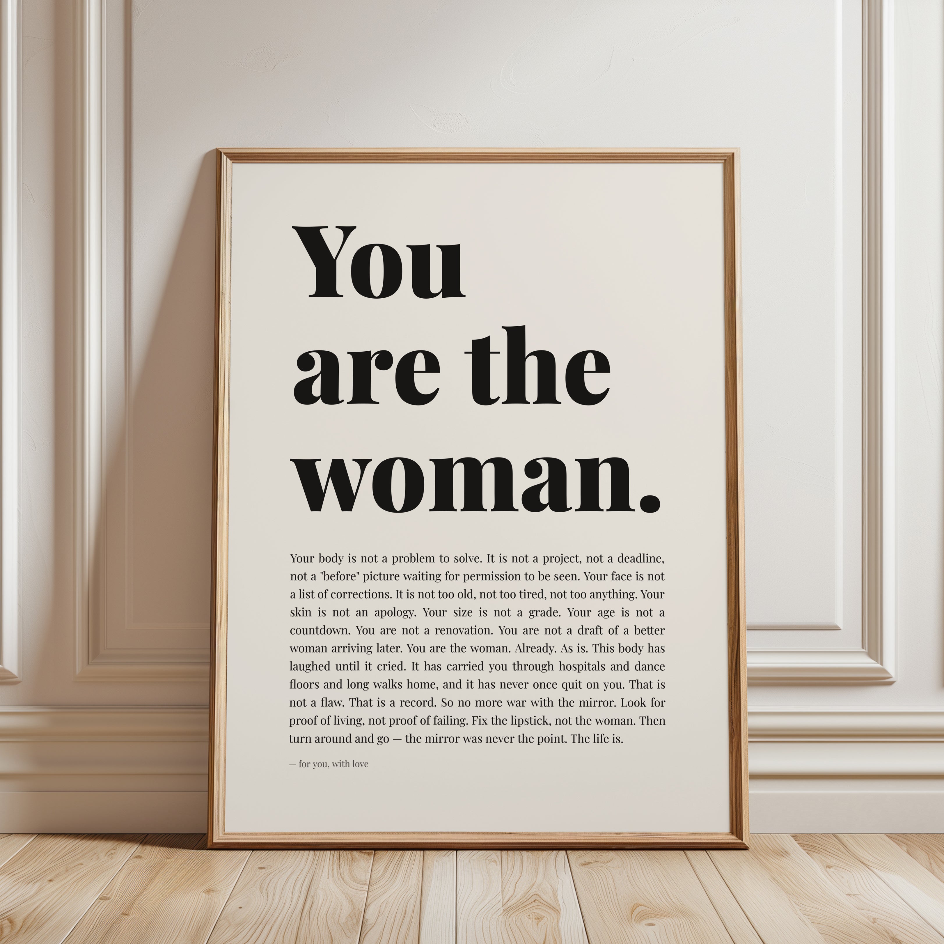 You Are The Woman Typography Print: Empowerment Wall Art - framed detail