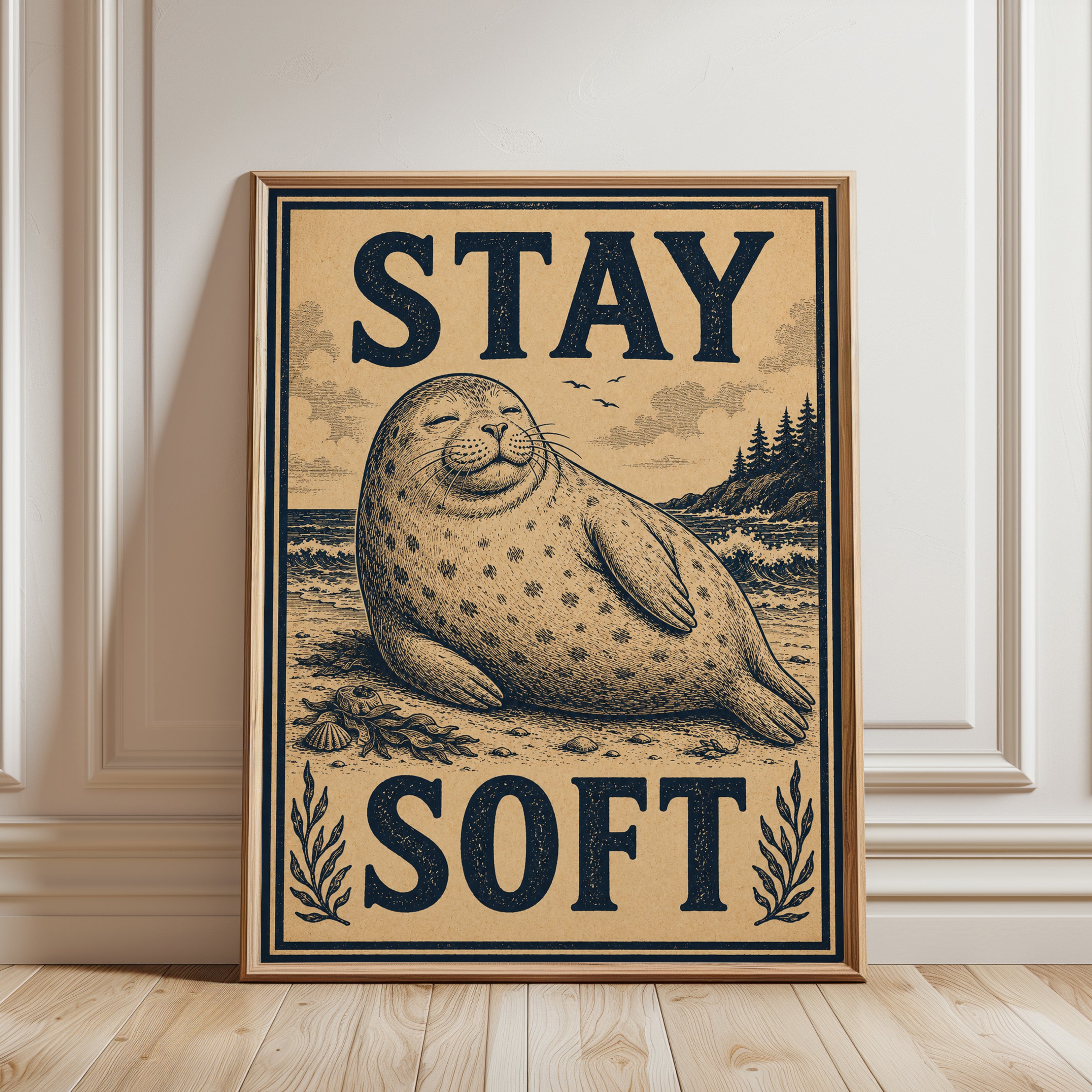 Coastal Seal Print - framed detail