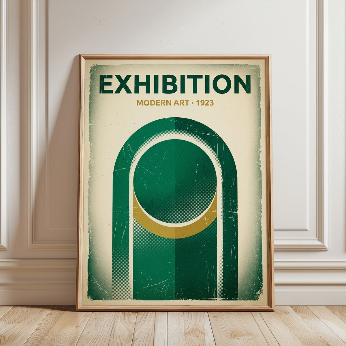 Modern Art Exhibition Poster: Geometric Green Gold Design 1923 - framed detail
