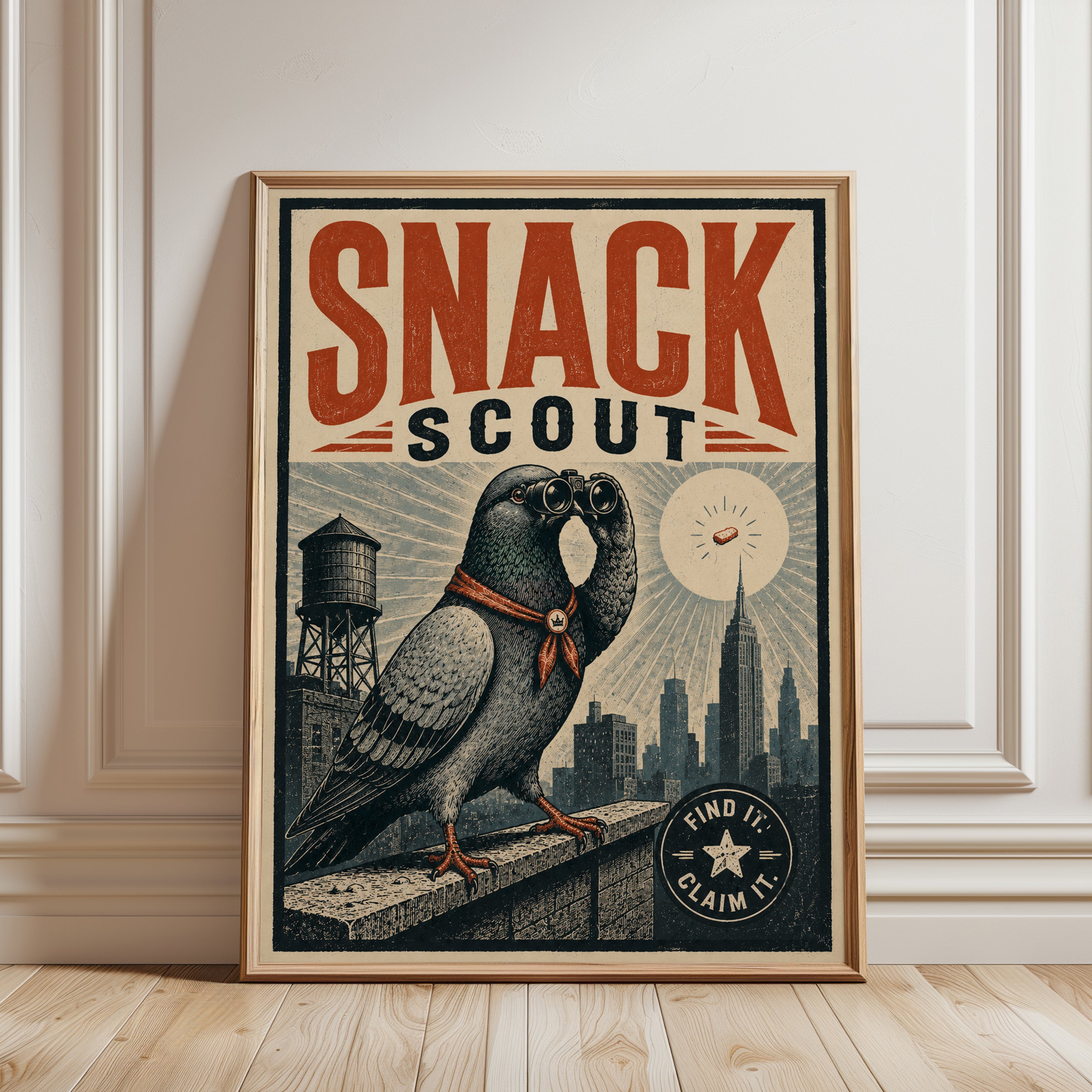 Retro Urban Pigeon Poster - framed detail